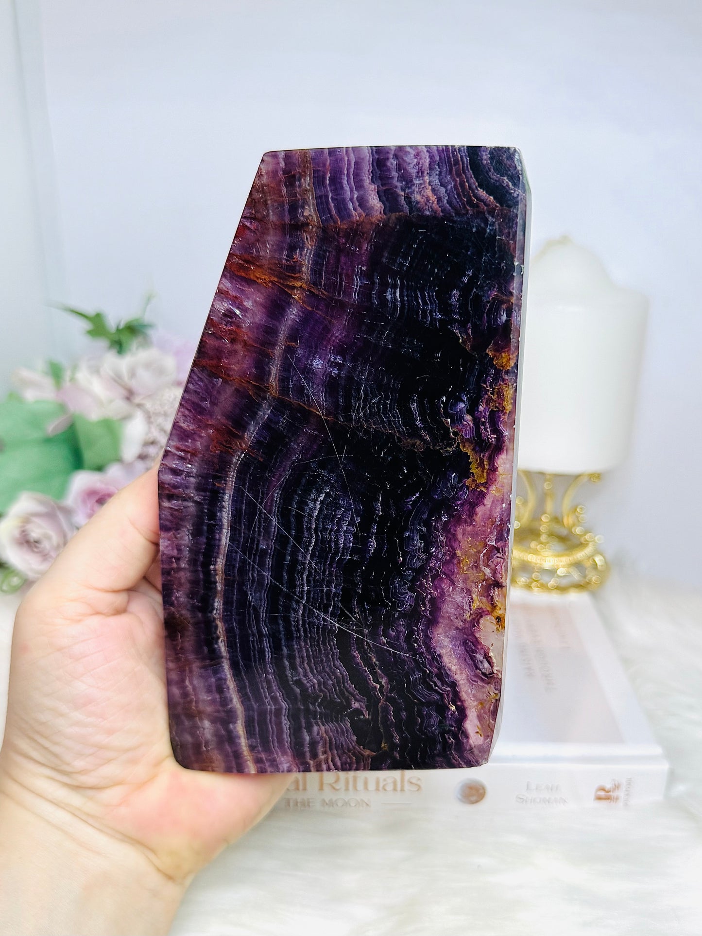 Natural Large Purple Fluorite Slab 16.5cm 550g (reduced as slab has scratches)