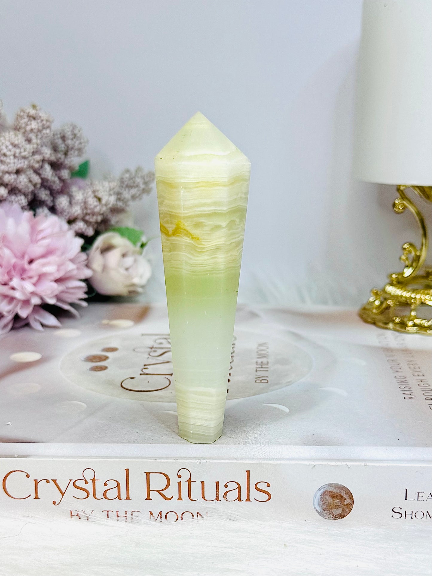 Banded Green Calcite Wand | Tower 9.5cm