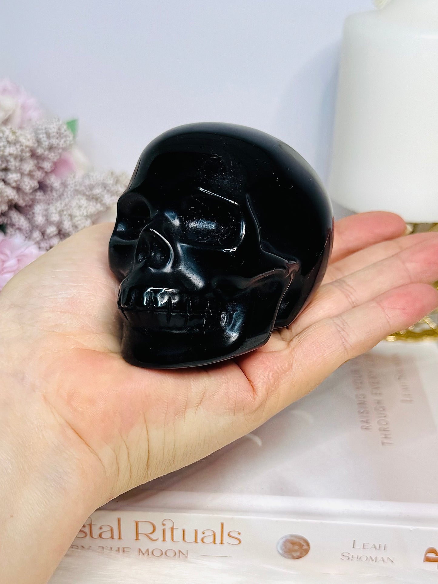 Large Black Obsidian Carved Skull 9cm