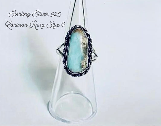 Sterling Silver 925 Larimar Ring Size 8