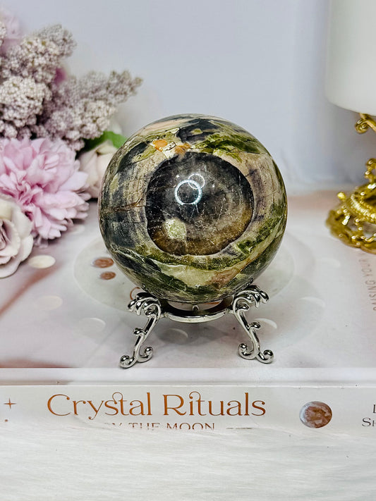Large Money Agate Sphere on Stand 372g