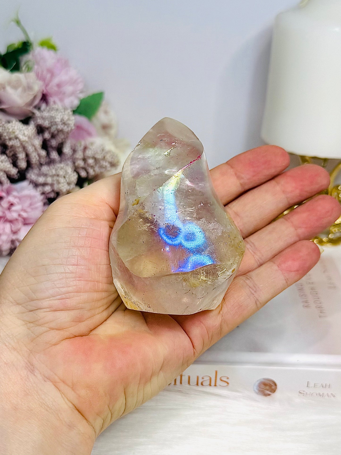 Angel Aura Quartz Carved Flame 8cm (imperfection in back) $39 x