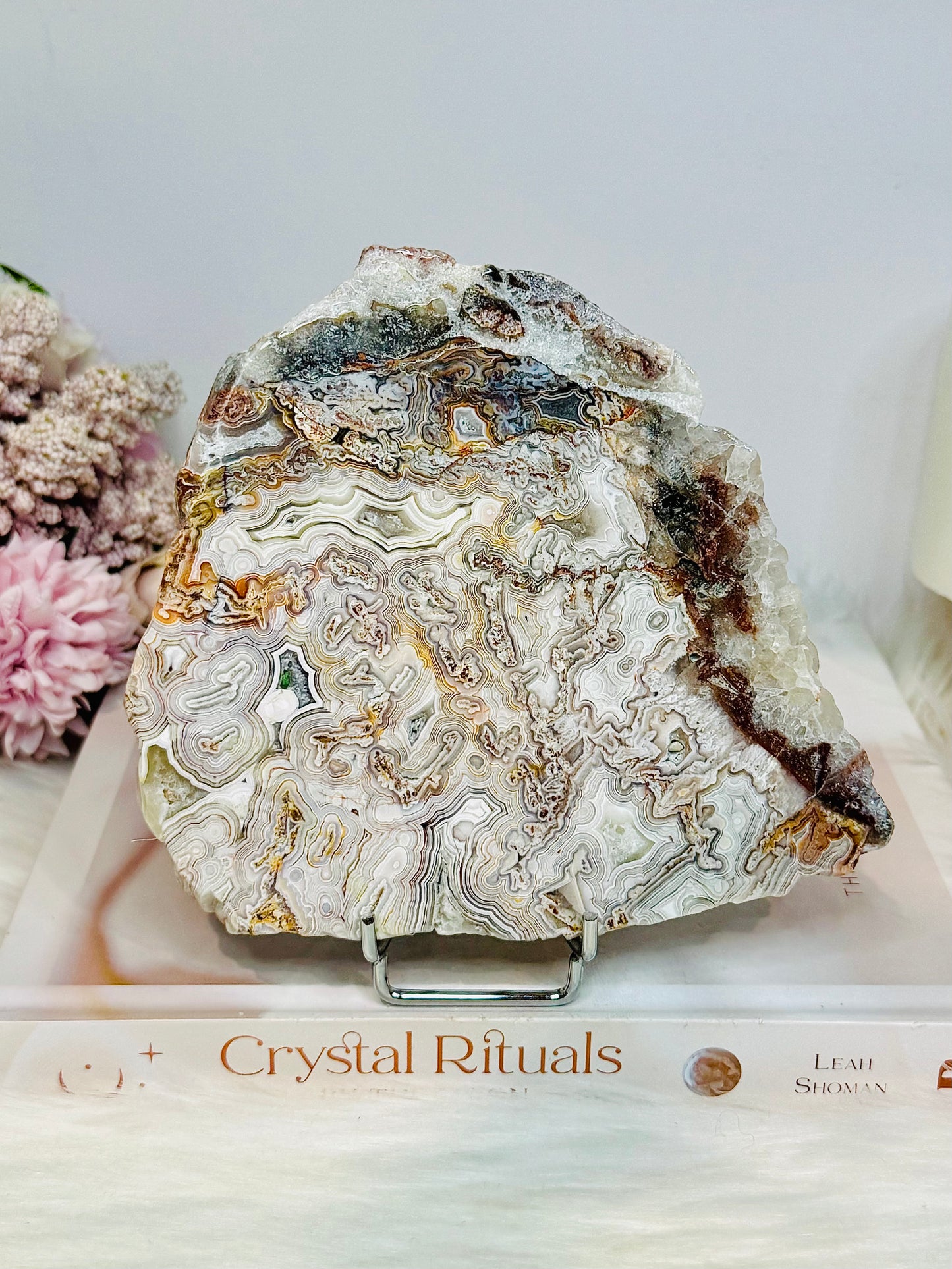 Large Mexican Lace Agate Slab on Stand 14cm 394g