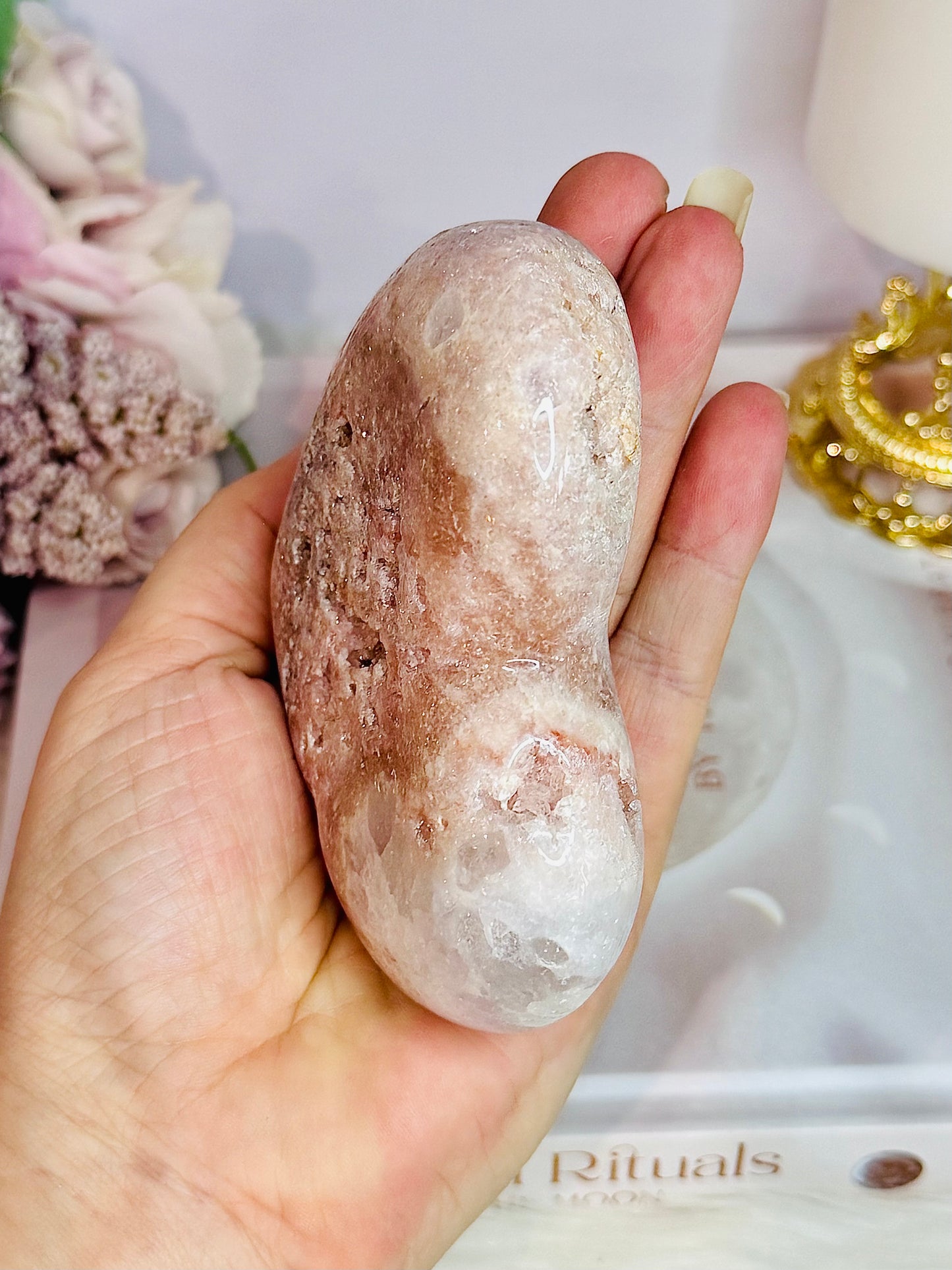 Beautiful Puffy Druzy Pink Amethyst Carved Heart On Stand