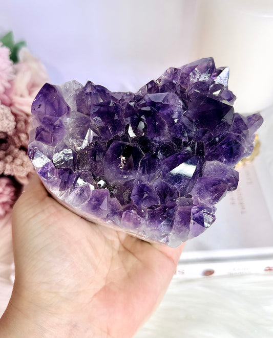 Stunning Deep Purple High Grade Large Chunky 867gram Amethyst Cluster Carved Heart From Brazil ~ Absolutely Spectacular