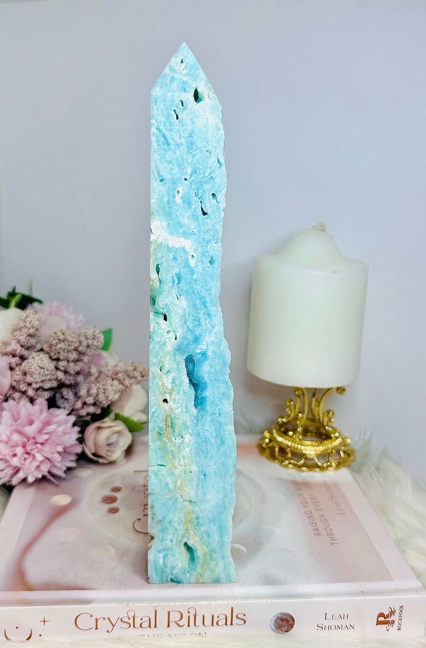 Large Blue Hemimorphite Druzy Raw Edge Tower 24cm 629g