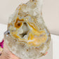 Spectacular Huge Chunky 1.8KG Druzy Agate Carved Flame On Custom Made Stand From Brazil