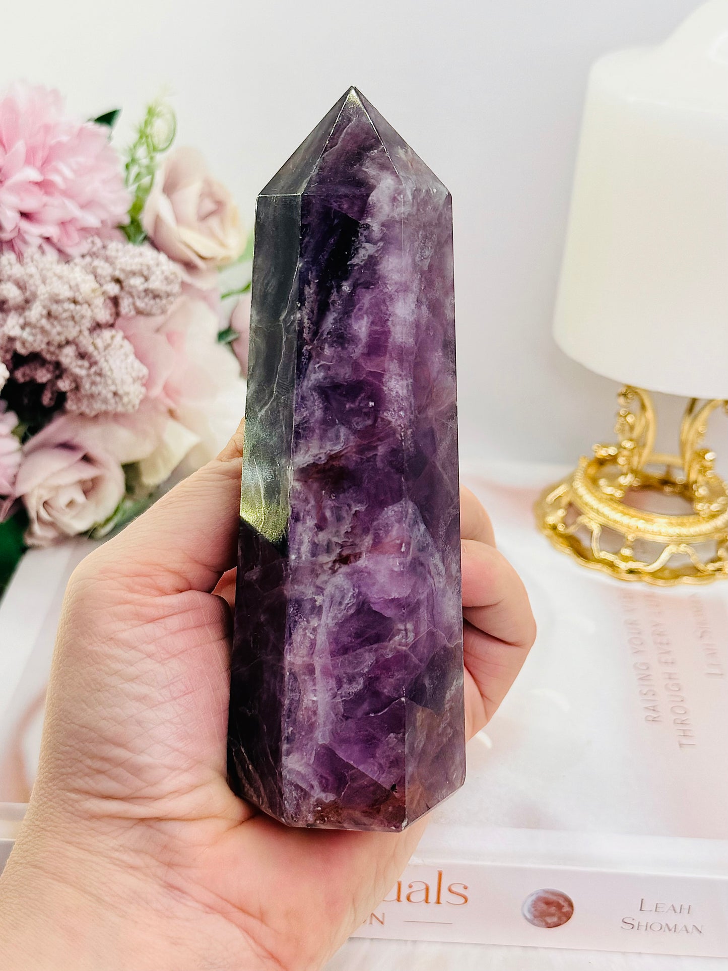 Stunning 13.5cm Purple Fluorite Chunky Tower 406grams