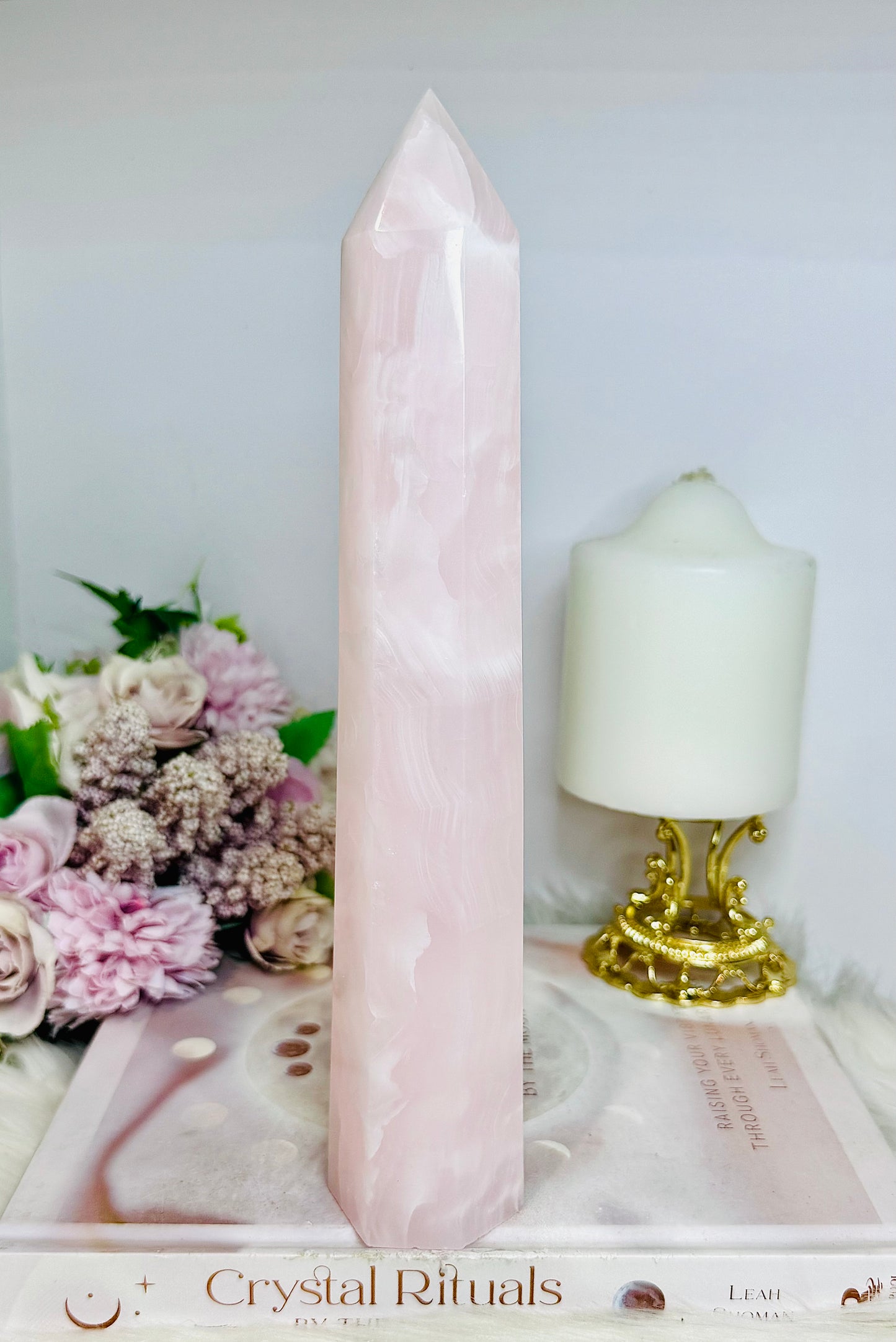 UV Reactive Pink Mangano Calcite Tower | Generator 24cm