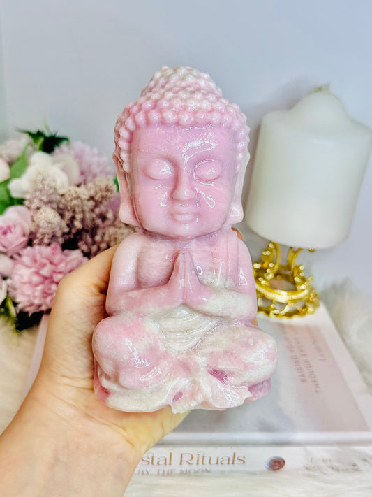 Large Perfectly Carved Pink Opal Buddha 995g 15cm