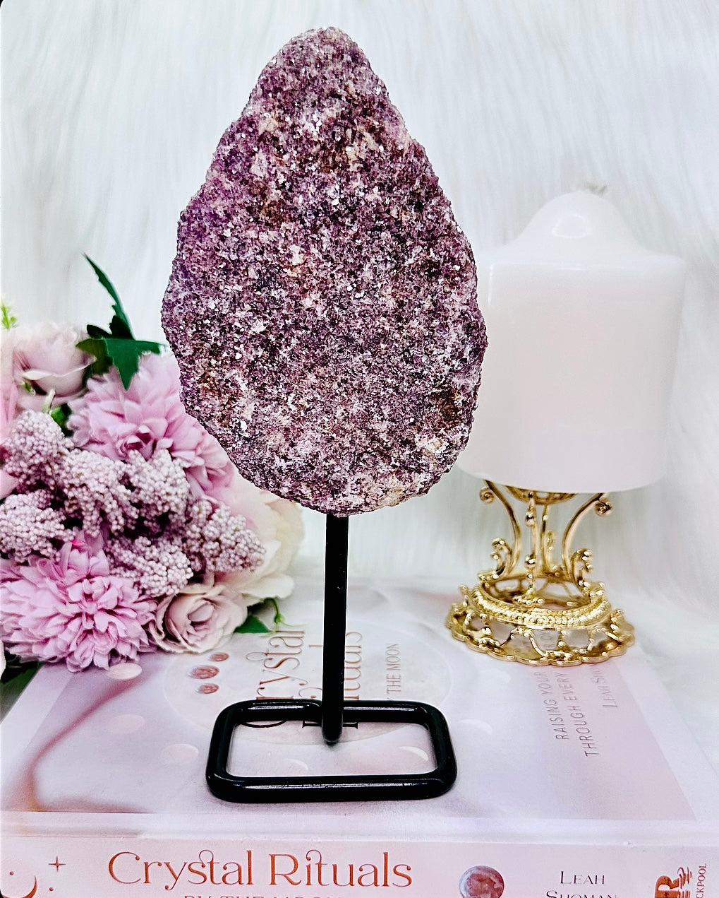 ⚜️ SALE ⚜️ Beautiful Large 20cm 574gram Natural Raw Lepidolite Specimen On Stand