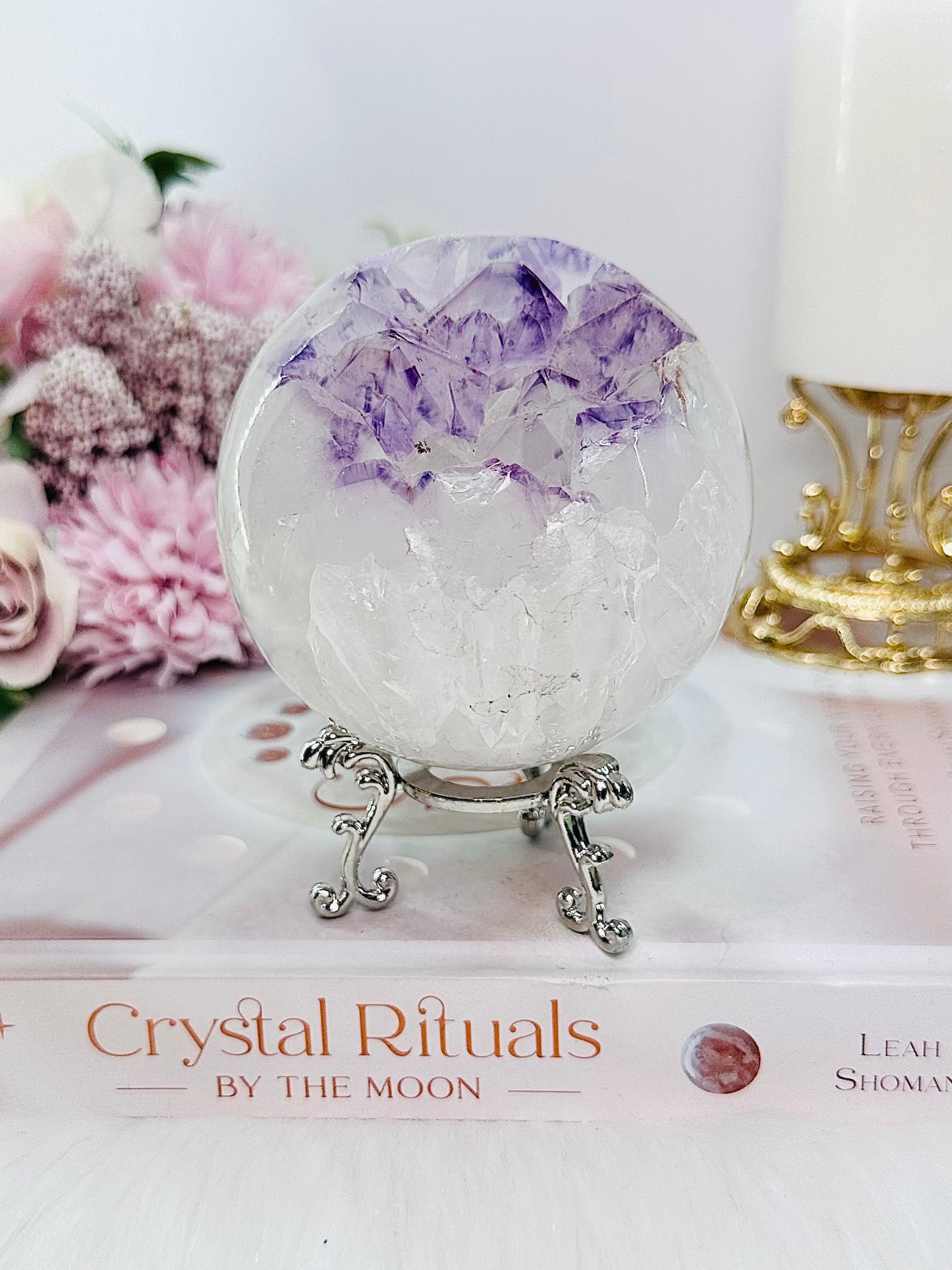 Absolutely Exquisite!!! Large Classy & Fabulous 654gram Druzy Amethyst Quartz Sphere On Stand With Rainbows ~ From Brazil ~ Note: Sphere has been discontinued as there is a slight chip on tip of druzy point