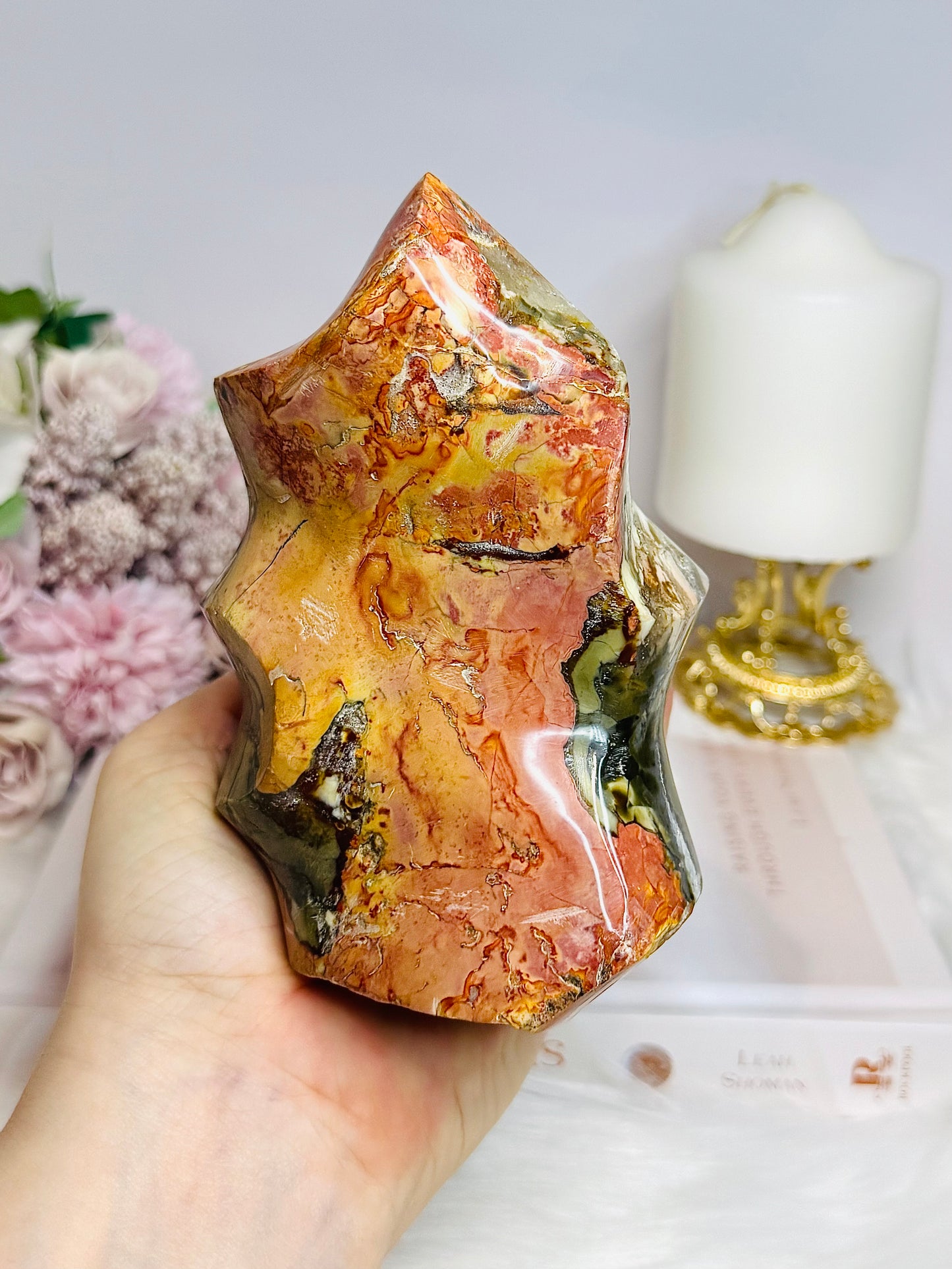High Grade Ocean Jasper Carved Flame 13cm 1.1KG