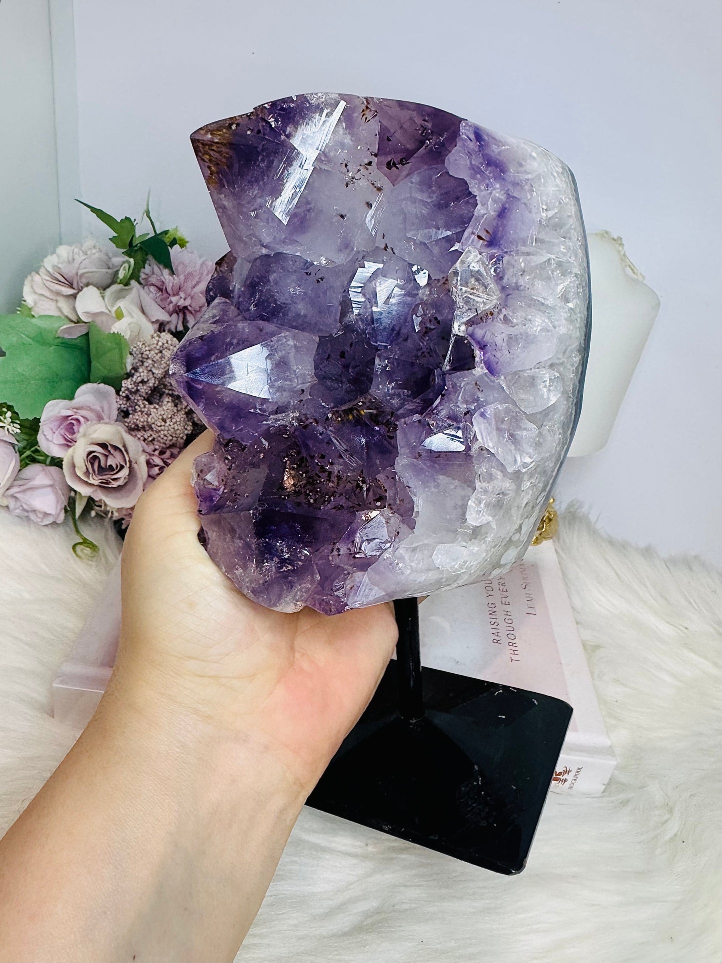 Large High Grade Amethyst with Goethite Inclusions Cluster Freeform On Stand 20cm 2.26KG