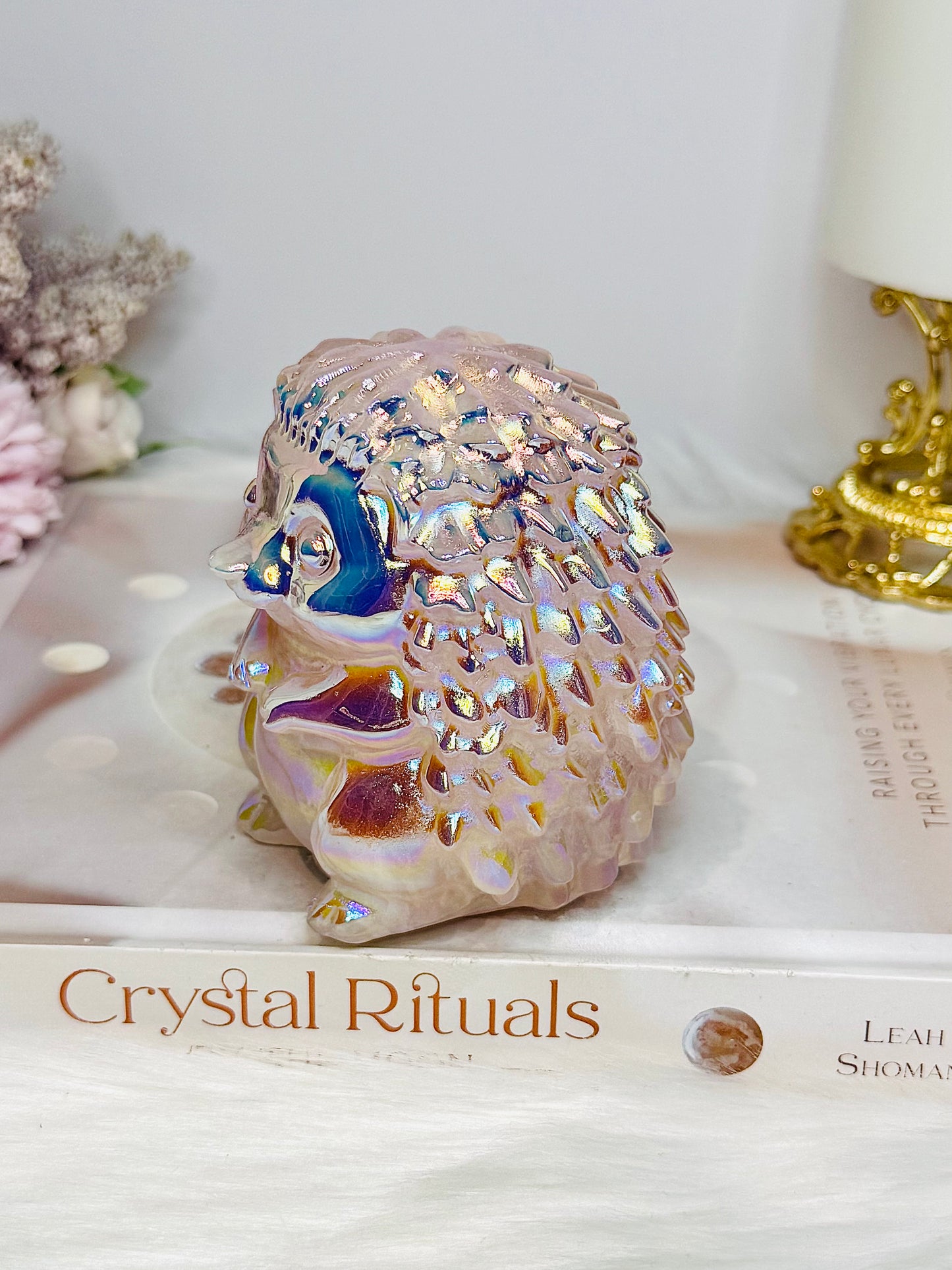 Large Aura Rose Quartz Carved Hedgehog 554g
