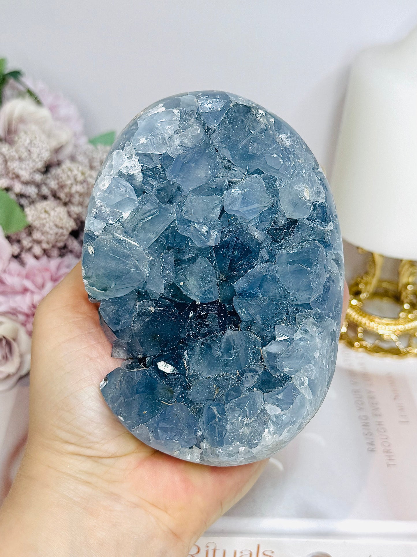 Deep Blue Celestite Cluster Freeform On Stand 11cm 966g