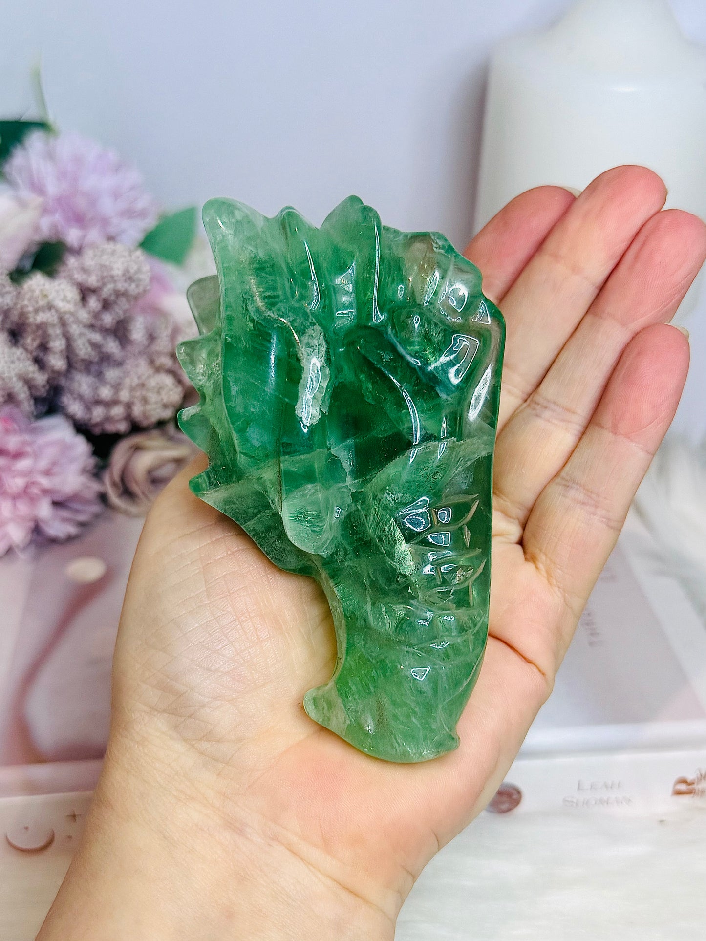Green Fluorite Carved Dragon 9.5cm 378g