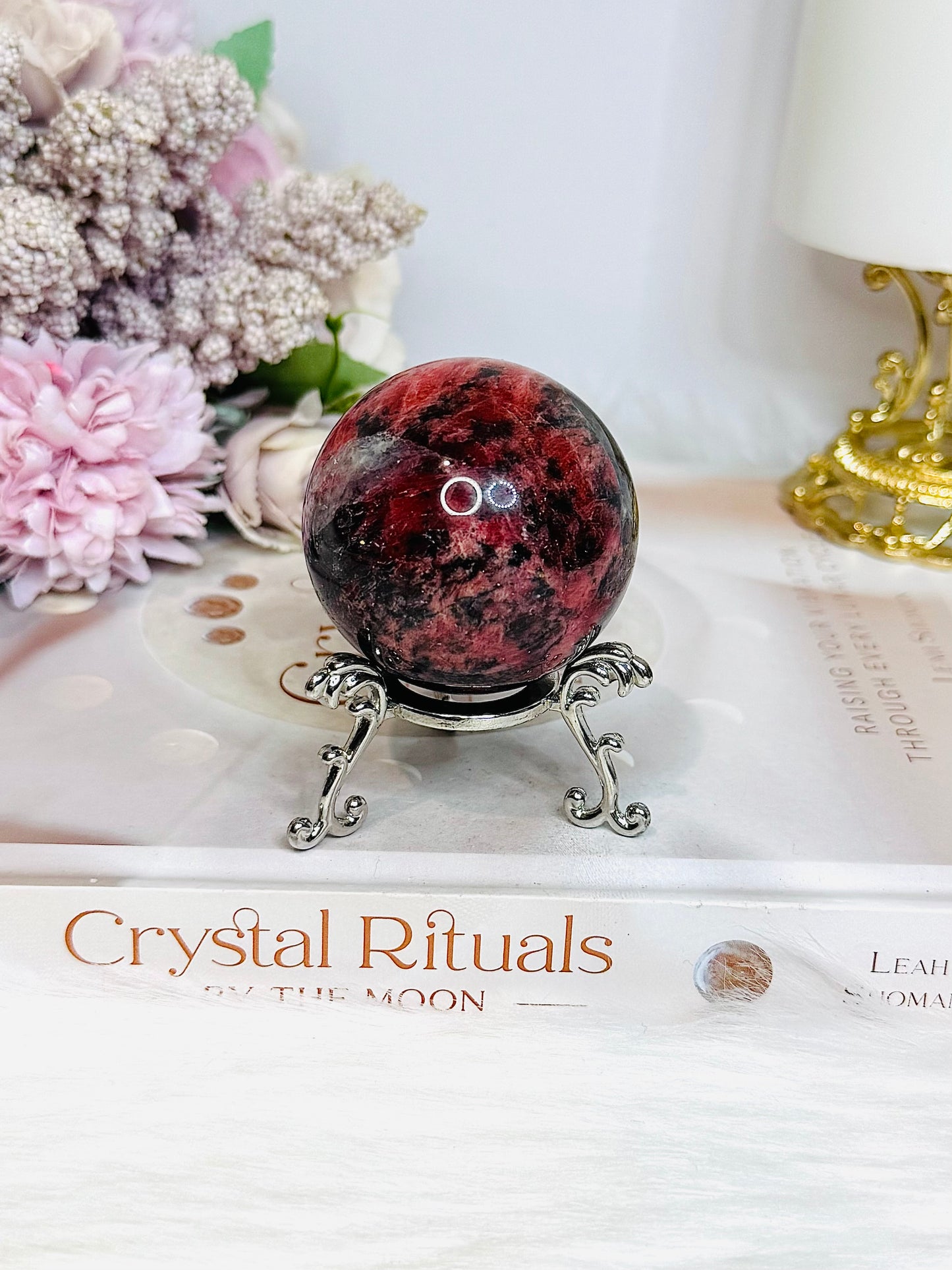 High Grade Rhodonite Sphere On Stand 212g