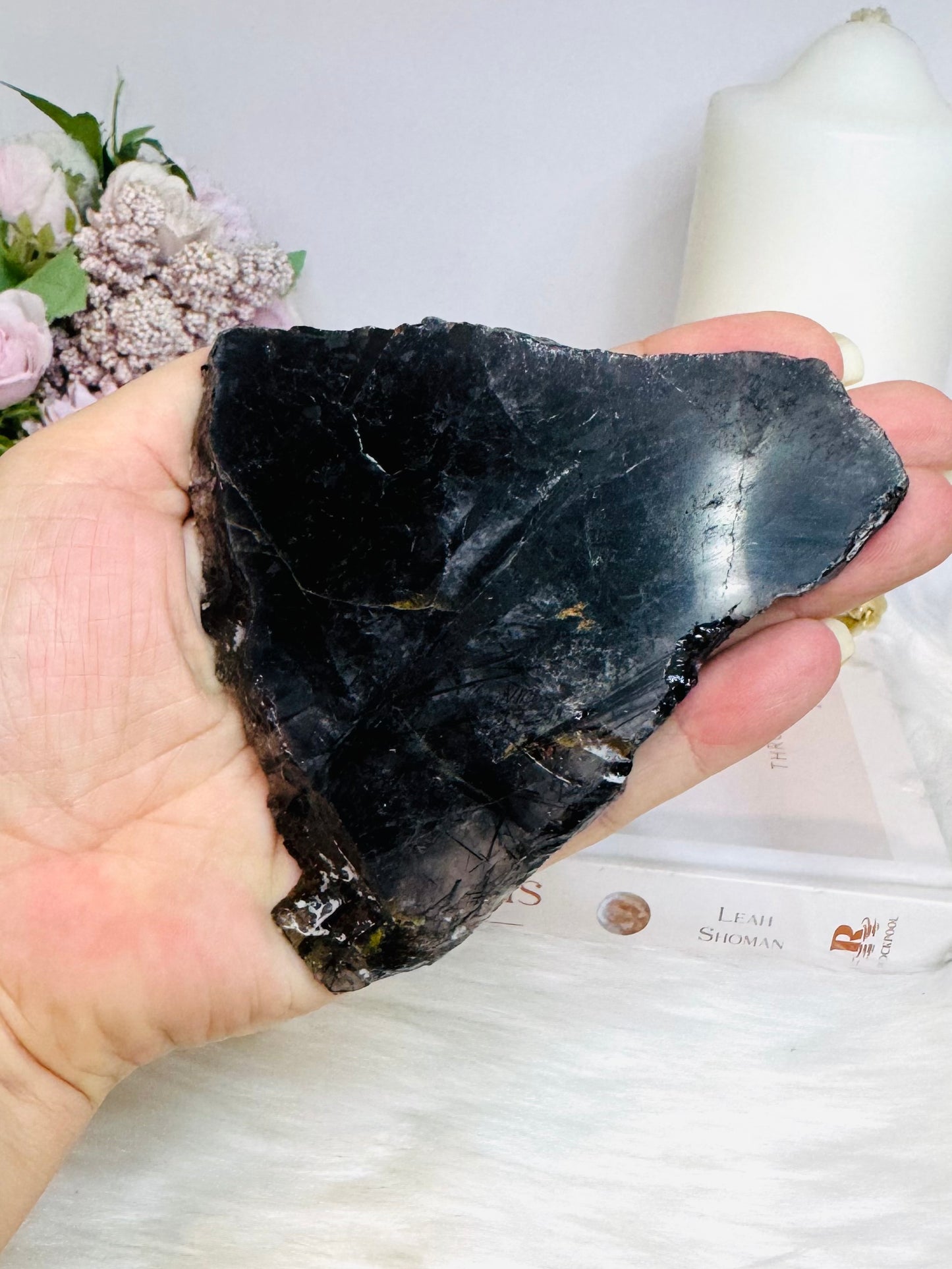 Black Tourmaline in Quartz Slab on Stand 10cm