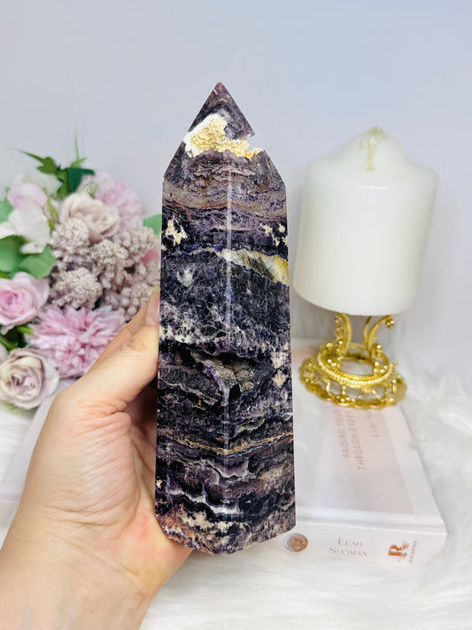 Large Purple Fluorite X Sphalerite Druzy Tower 19cm 768g