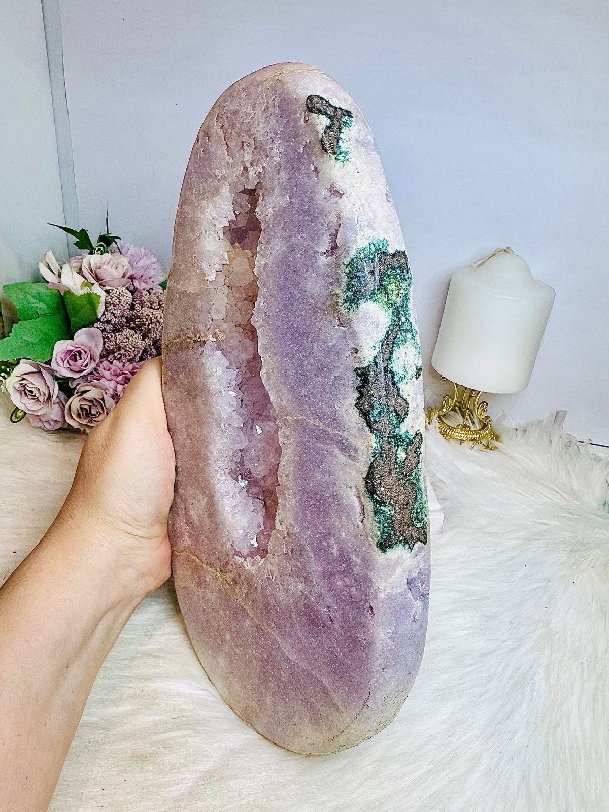 Statement Piece ~ Huge Pink Amethyst Druzy Portal Slab On Stand 36cm 2.45KG