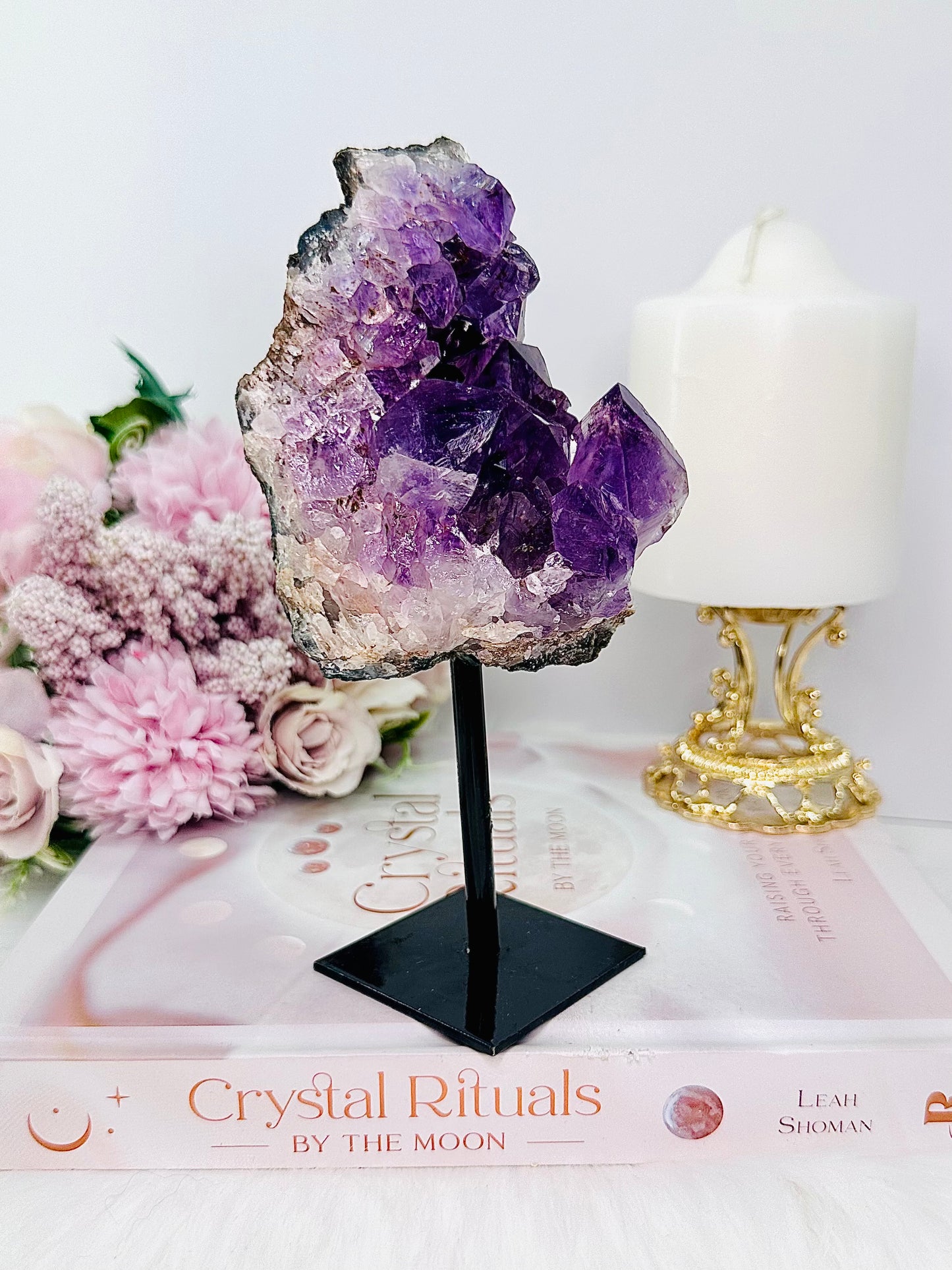 Supports Anxiety & Addiction ~ Amazing Large 17cm 418gram Druzy Amethyst Natural Cluster On Stand