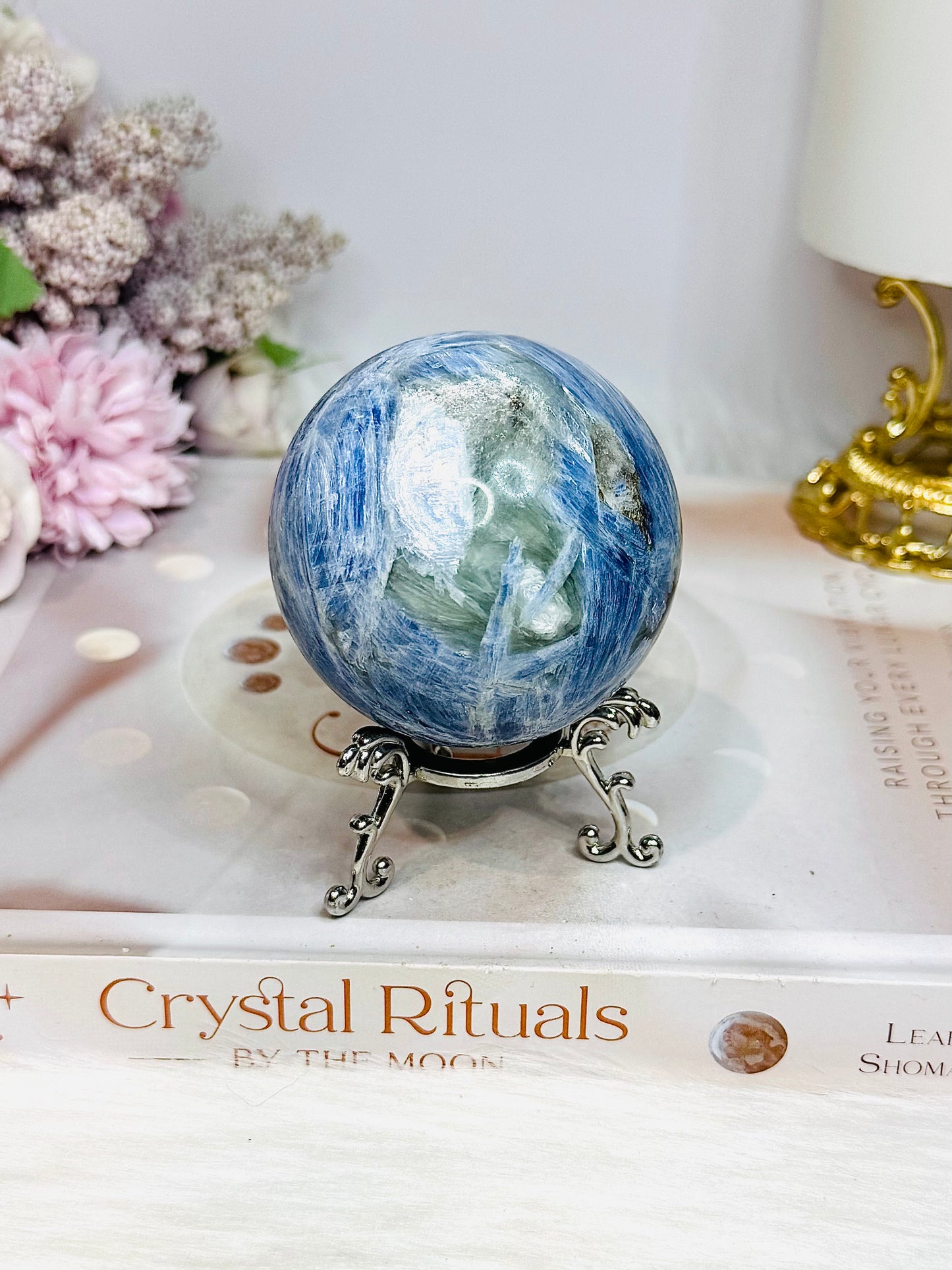 Blue Kyanite Sphere on Stand 397g On Stand