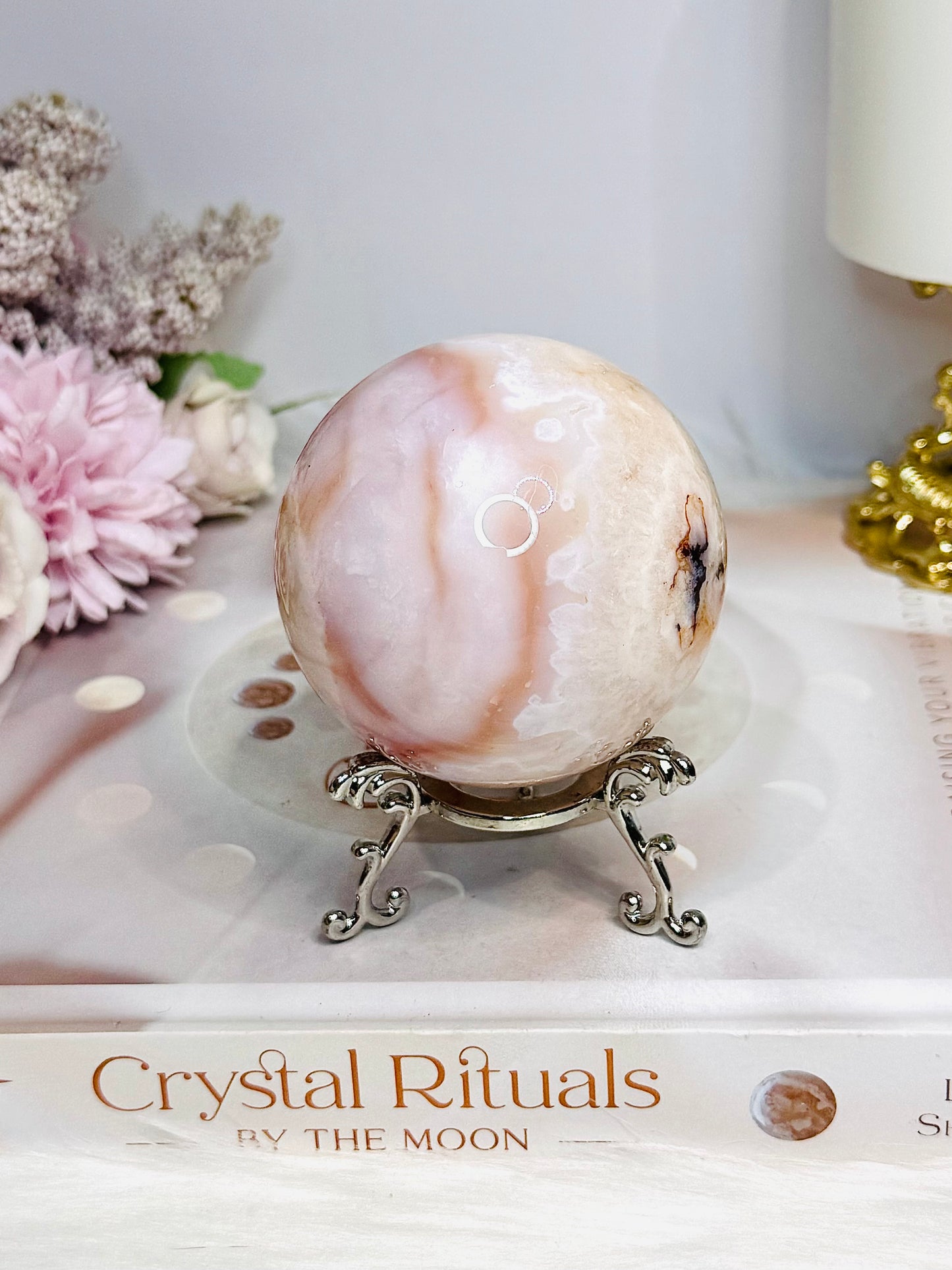 Flower Carnelian Large Sphere on Stand 327g