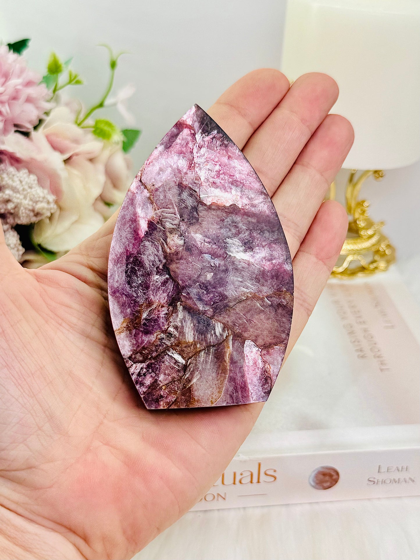 Natural High Grade Purple Mica Carved Flame 9cm