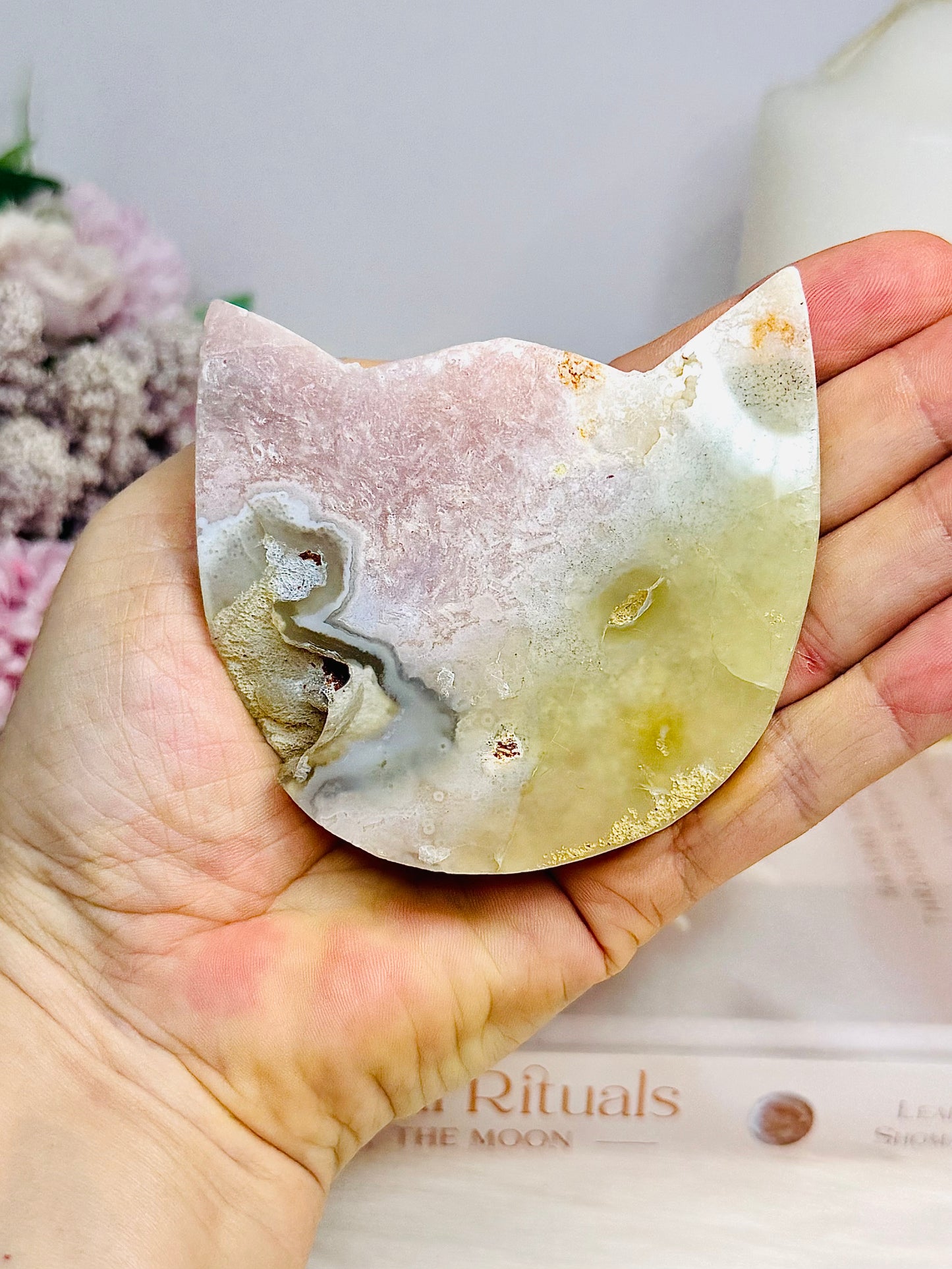 Druzy Pink Amethyst Cat Face On Stand 8cm