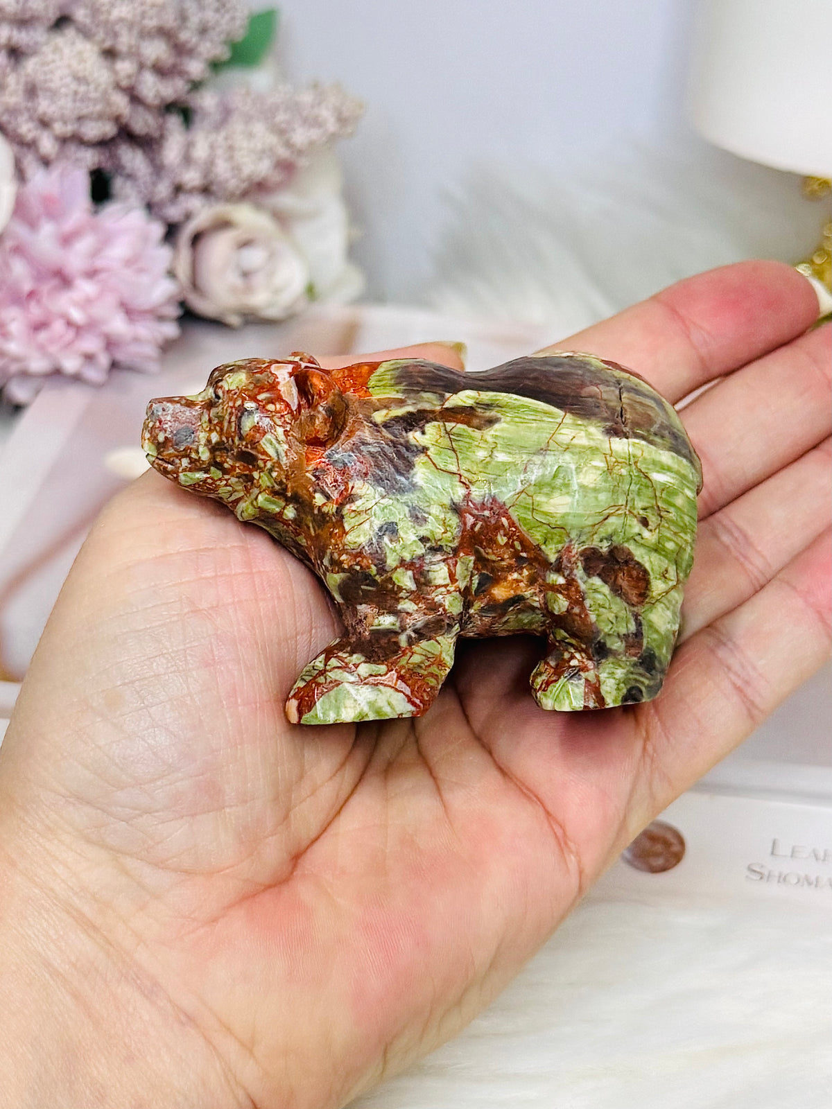 Money Agate Carved Bear 8cm