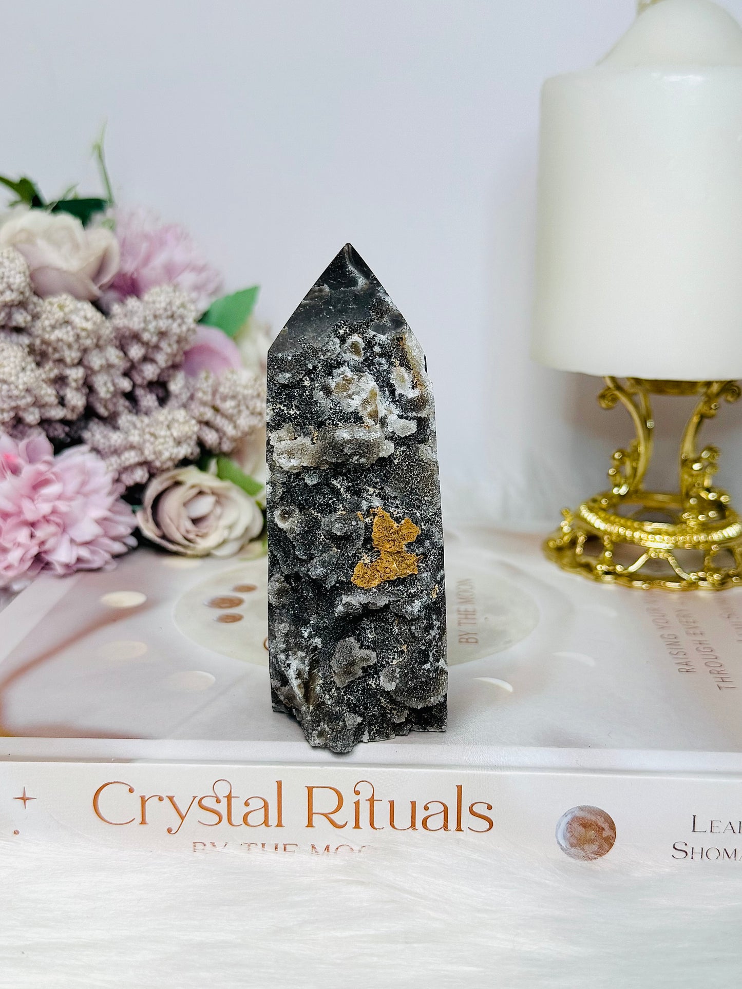 Black Sphalerite Druzy Tower 10cm
