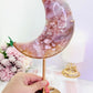 Absolutely Spectacular Large 28cm (Inc Standing) Druzy Pink Amethyst Carved Moon On Gold Stand From Brazil