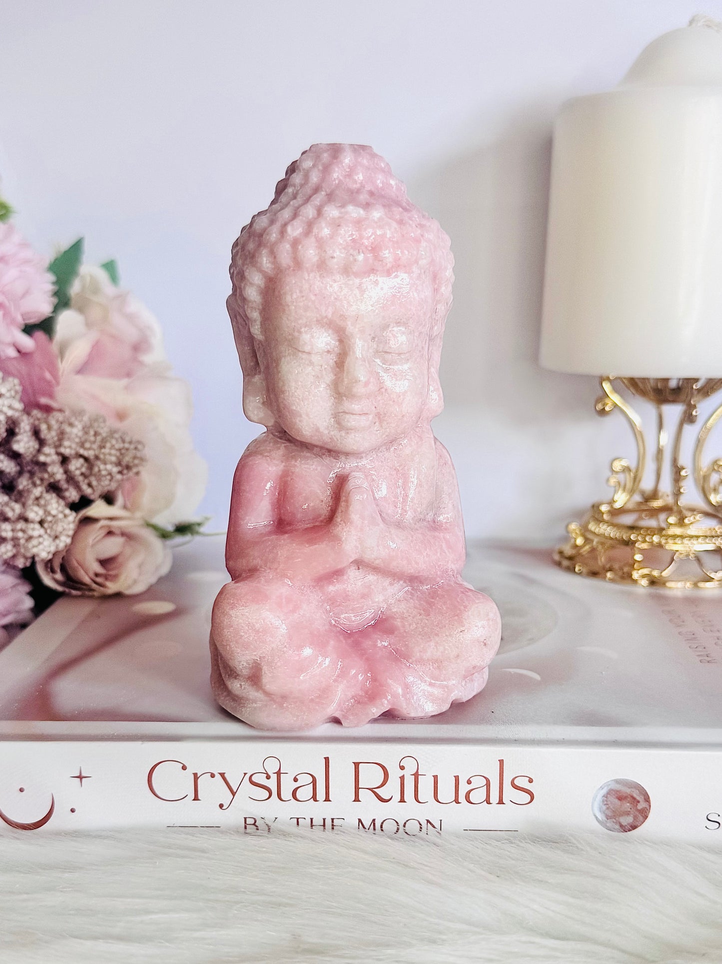 Large Chunky 11.5cm Pink Opal Carved Buddha