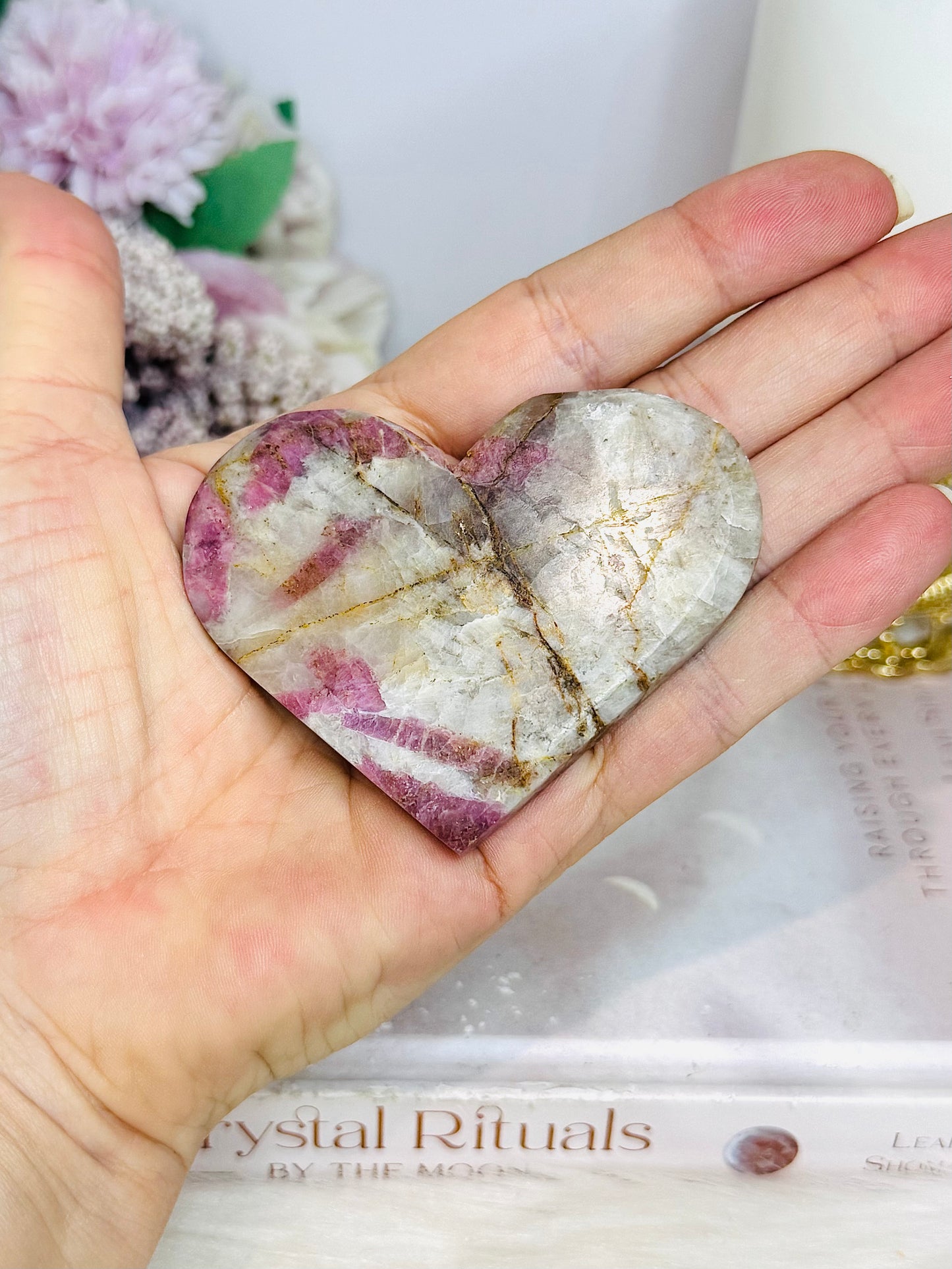 Pink Tourmaline Carved Heart 7cm