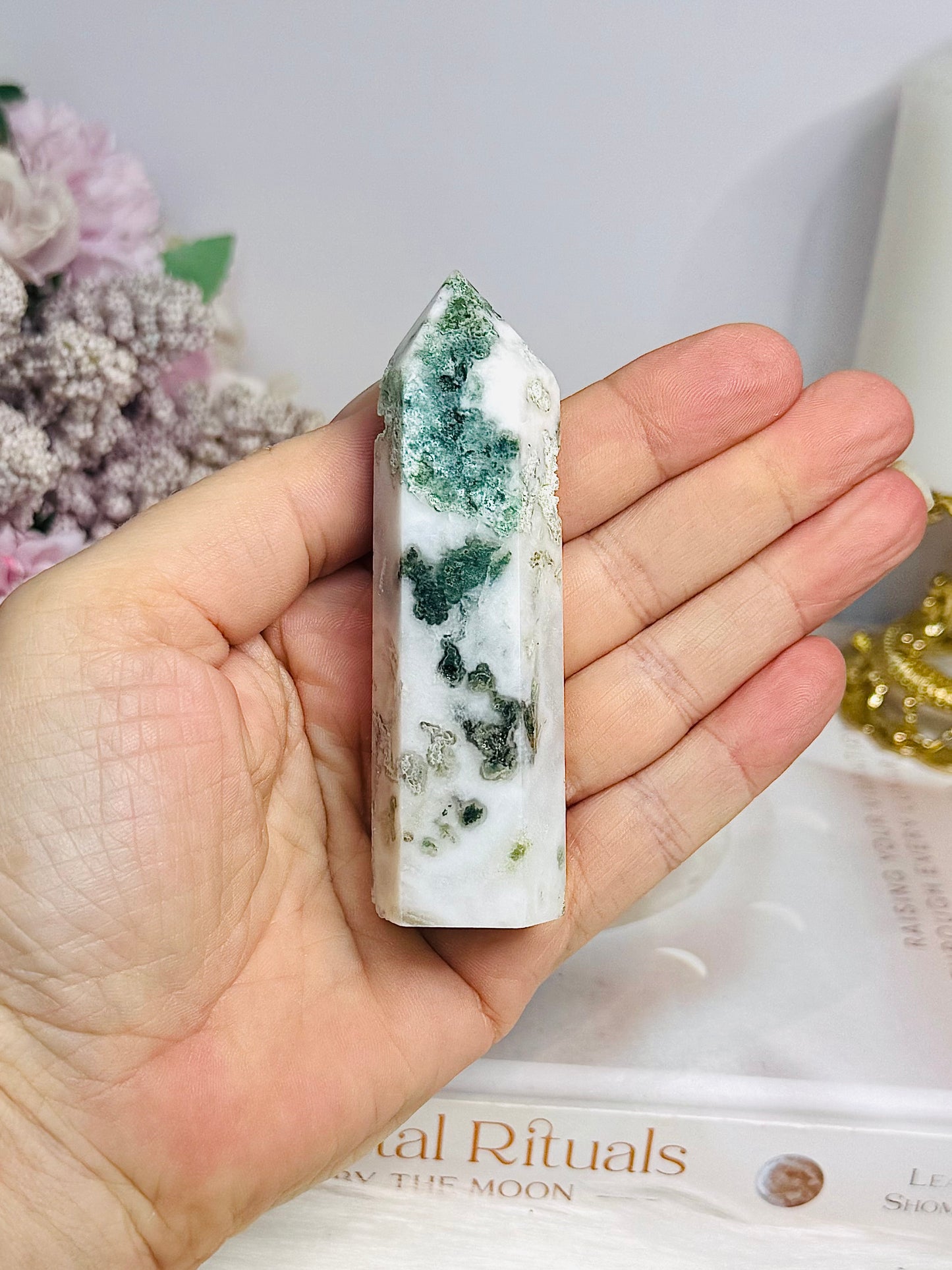 Moss Agate Tower 8.5cm