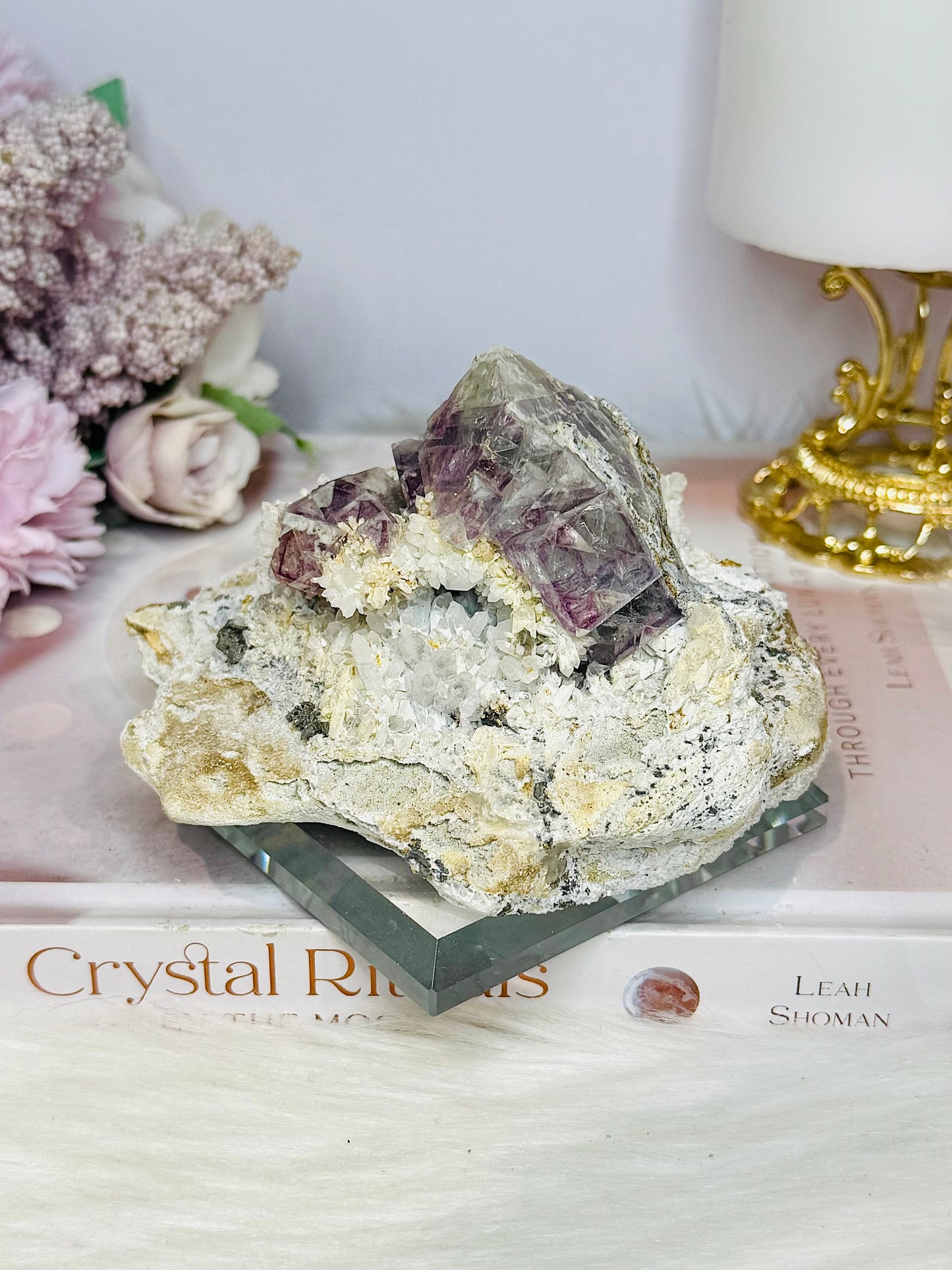 ✨ A Collectors Piece ✨ Natural Cubed Fluorite On Matrix Specimen From Mexico 703grams ~ Specimen is on Glass Stand