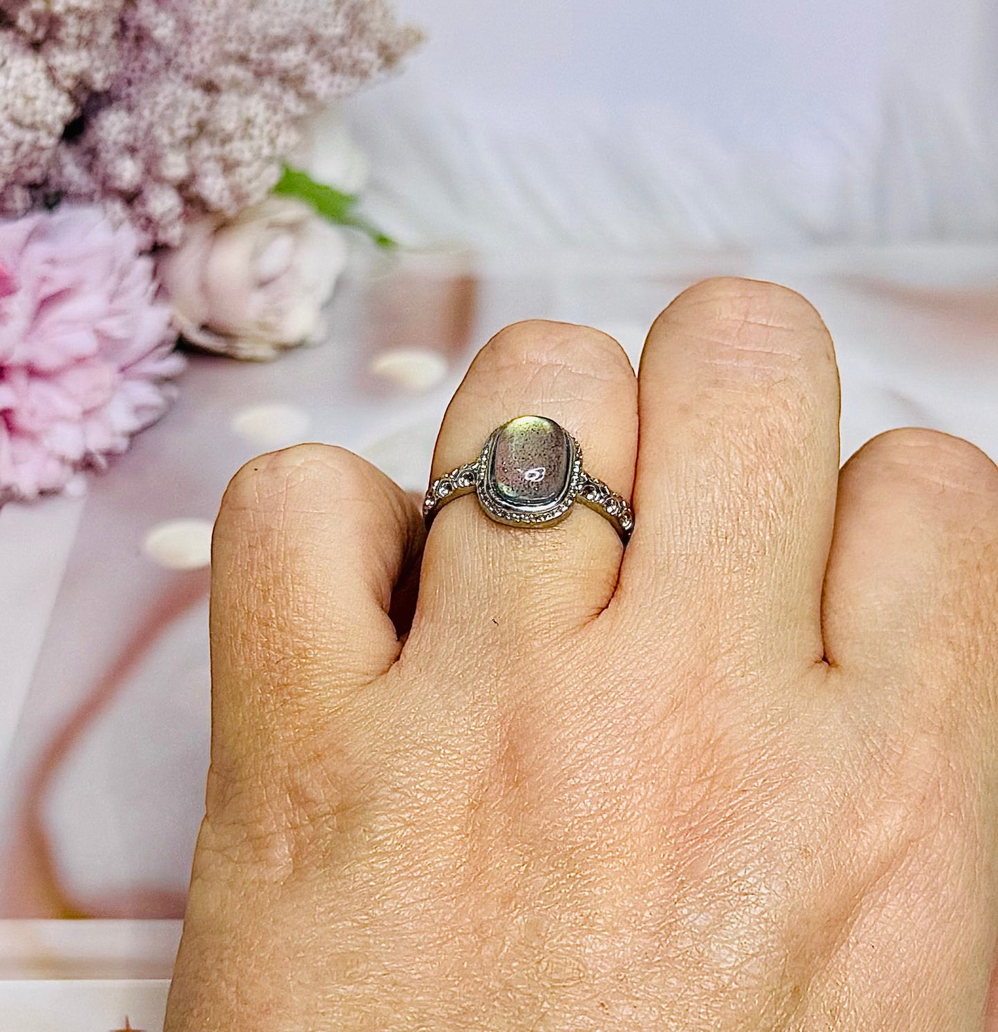 Adjustable Labradorite Ring in Gift Bag