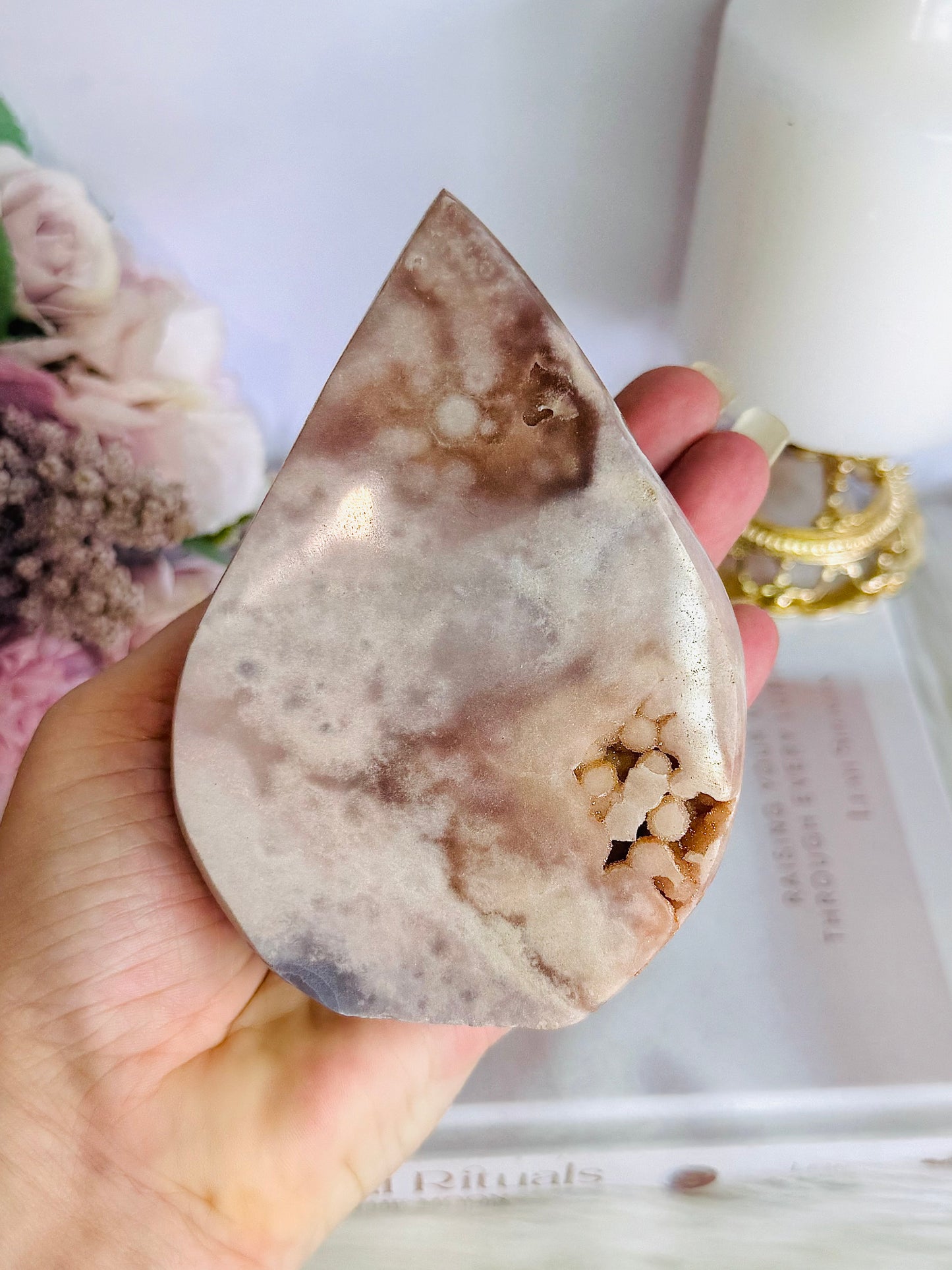 Pink Amethyst Druzy Carved Flame | Freeform 12cm