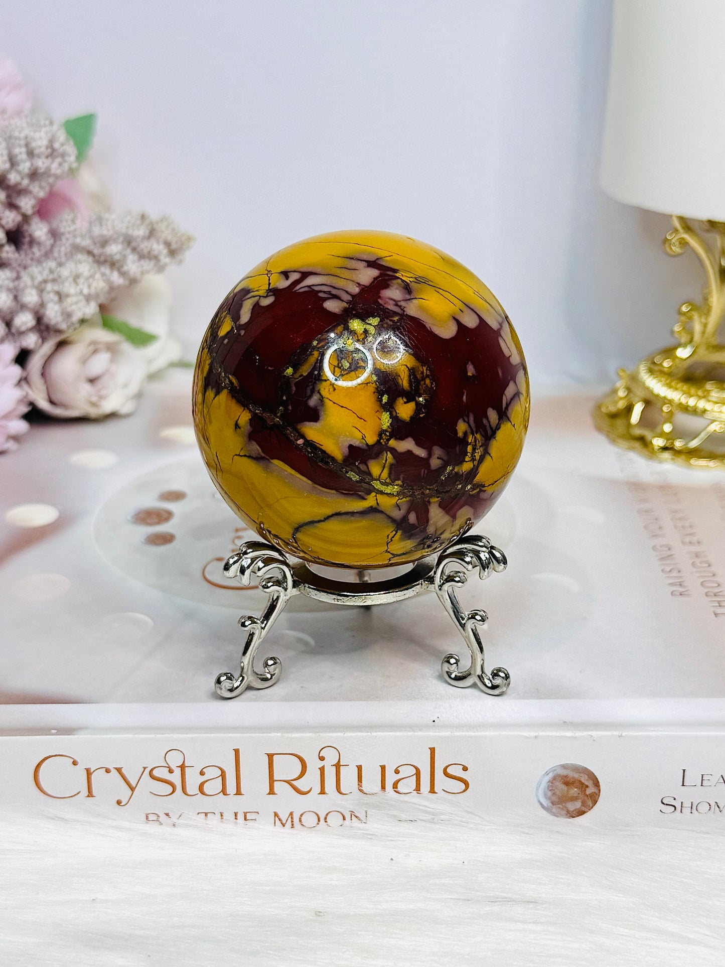 Large Mookaite Jasper Sphere on Stand 301g