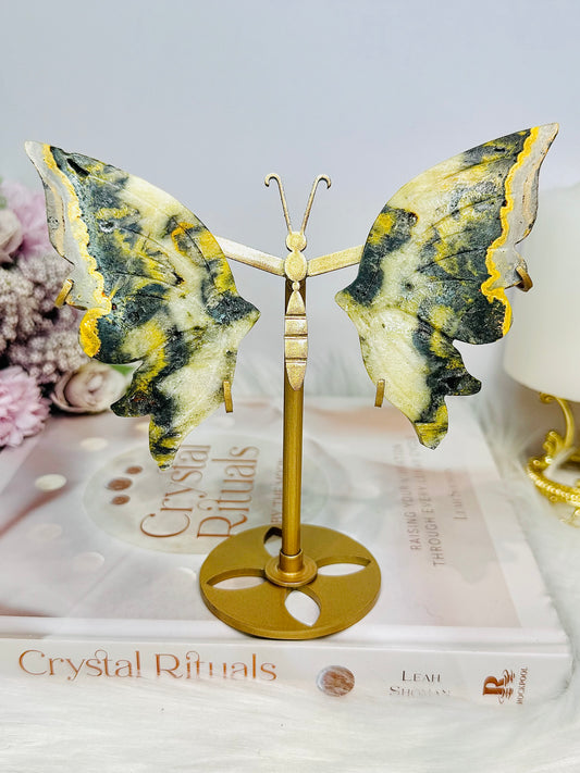 Bumblebee Jasper Butterfly Wings on Stand 15.5cm
