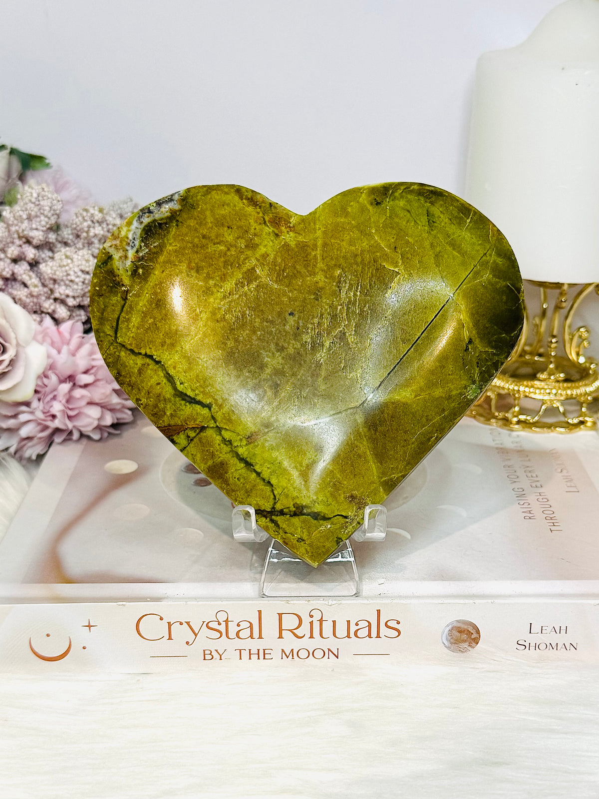 Large Green Opal Heart on Stand 13cm