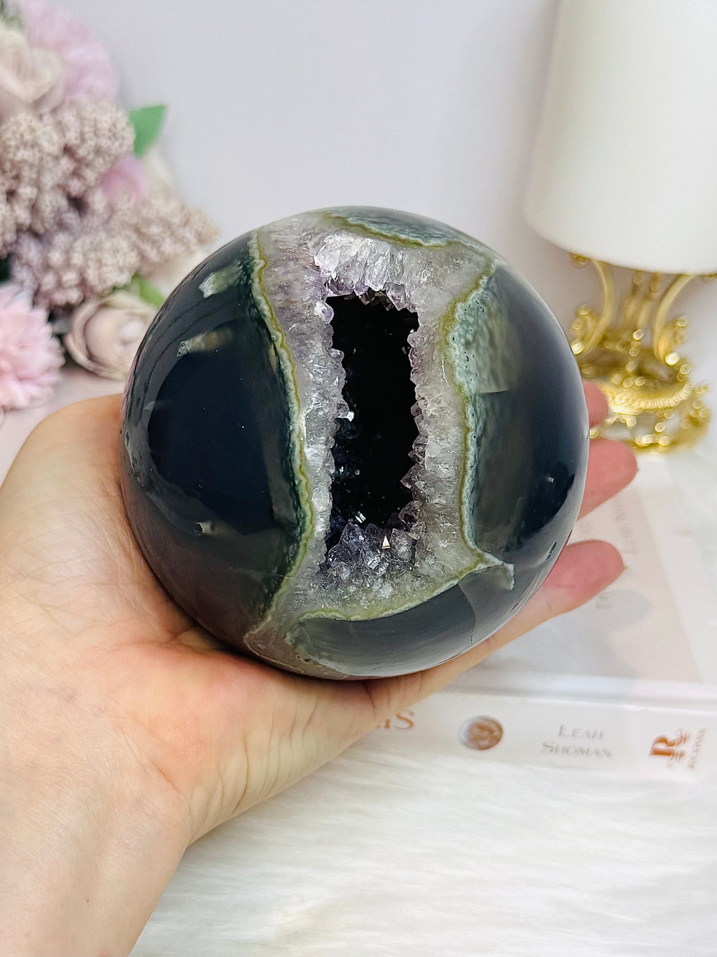 High Grade Huge Amethyst Druzy Agate Sphere on Stand 934g