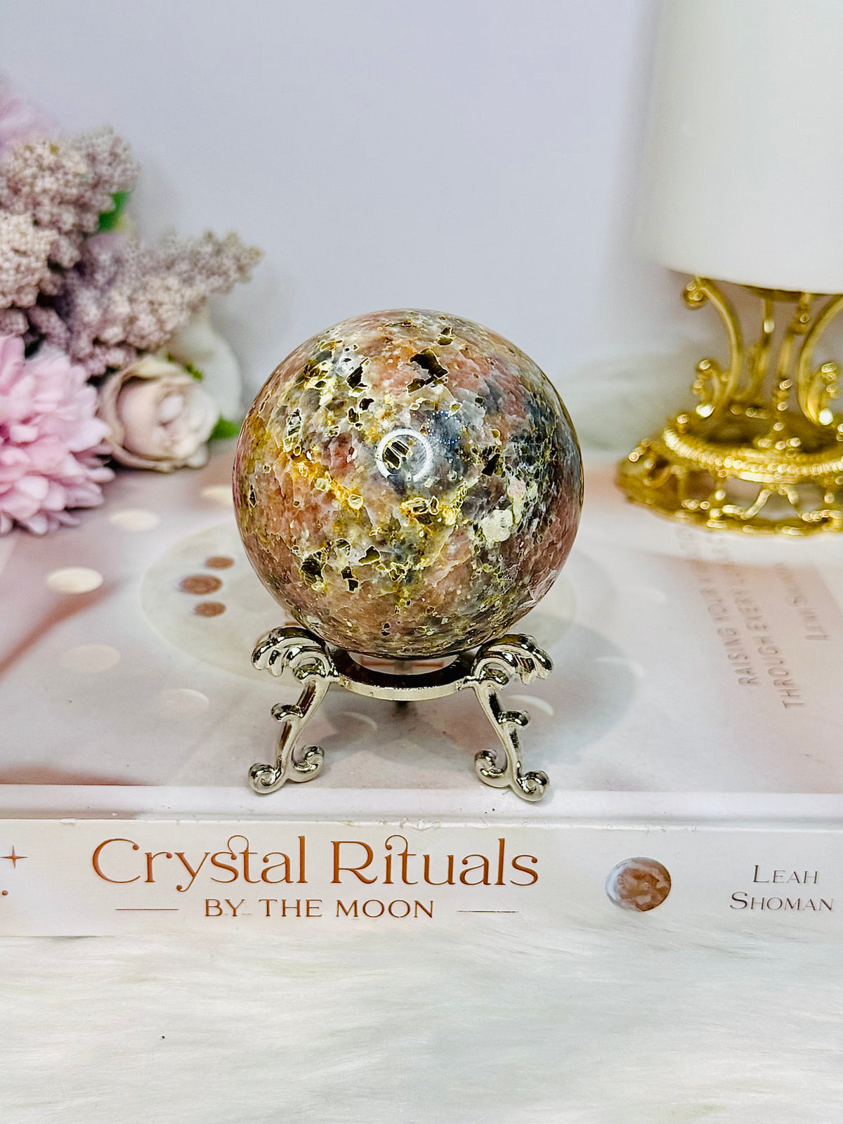 Plum Blossom Jasper Sphere on Stand 301g