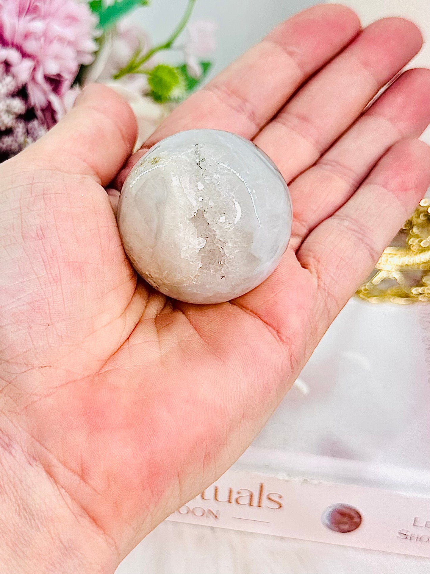 Gorgeous Small White Druzy Agate Sphere 4cm on Stand