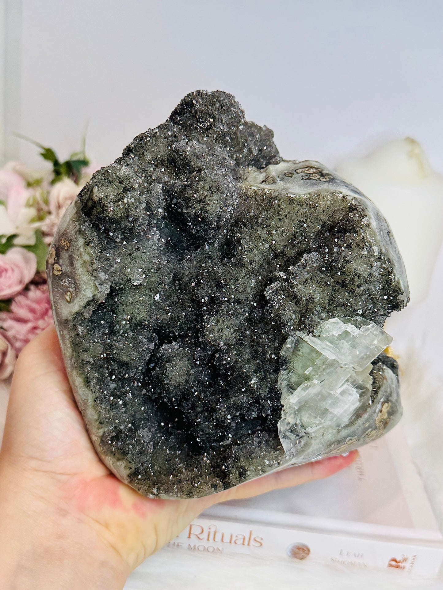 Huge Natural Green Amethyst | Prasiolite Specimen with Calcite Inclusions 16.5cm  2.45KG