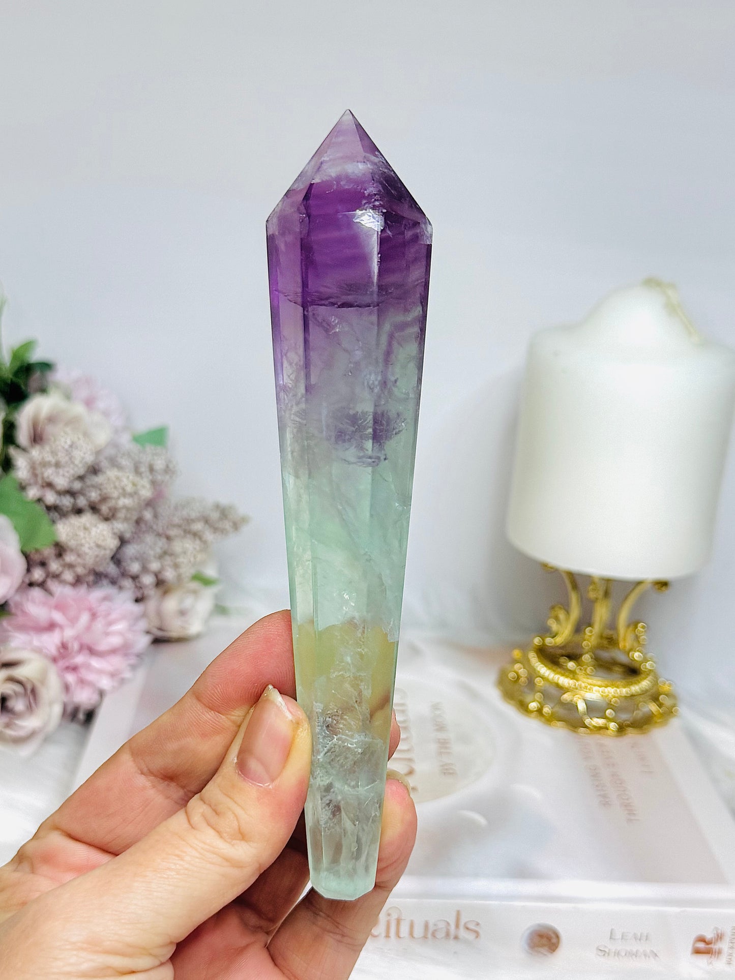 Watermelon Fluorite Tower | Wand with Rainbows 15.5cm