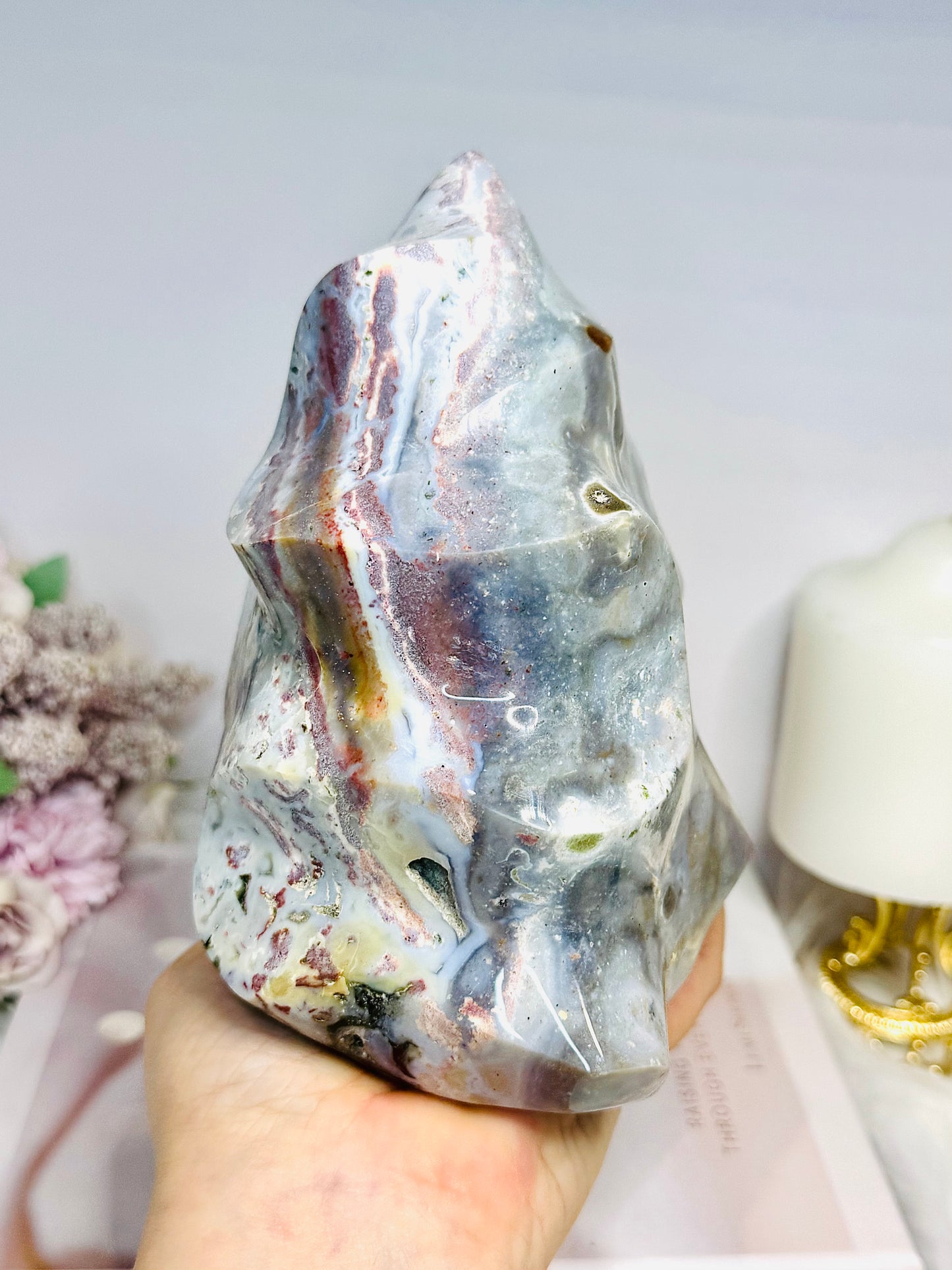 Huge Ocean Jasper Carved Flame 17cm 1.87KG