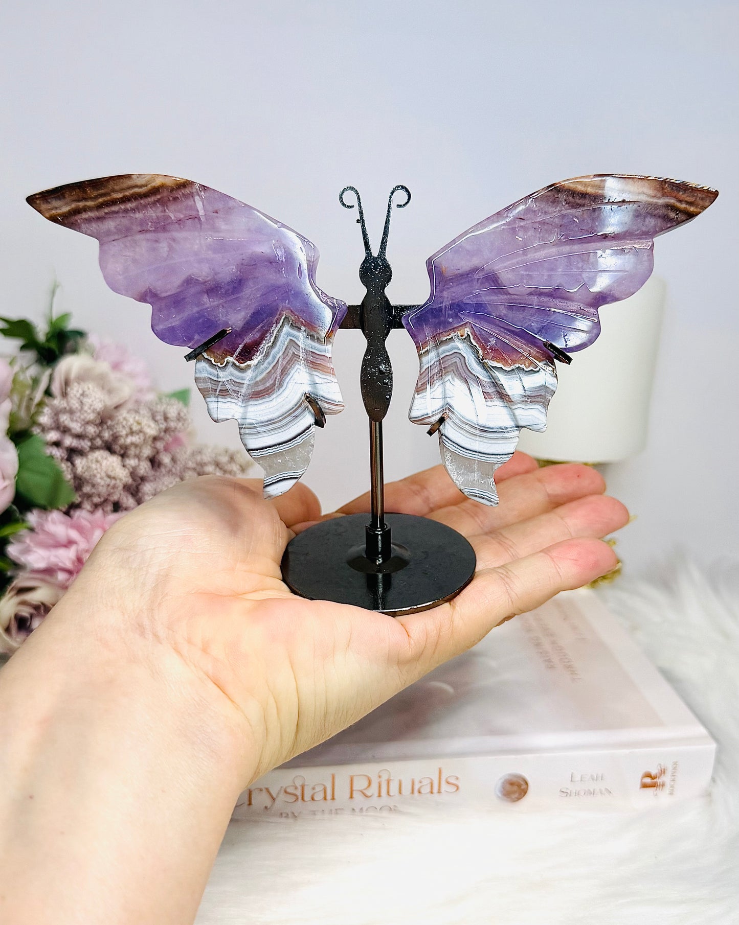 Crazy Lace Amethyst Wings on Stand 11cm