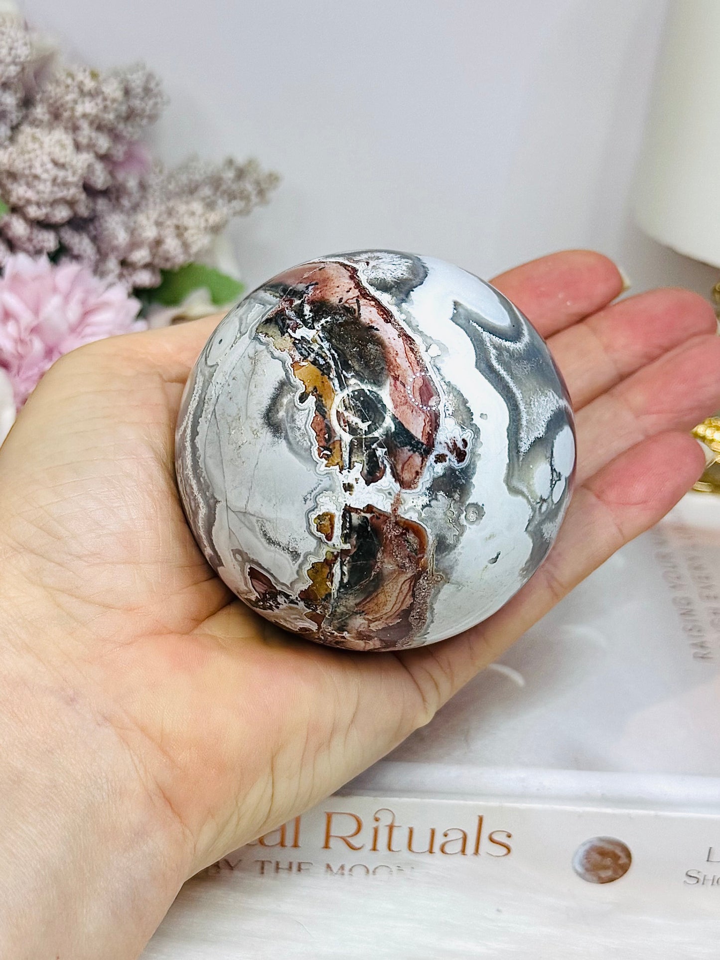 Large Mexican Crazy Lace Agate Druzy Sphere On Stand 425g